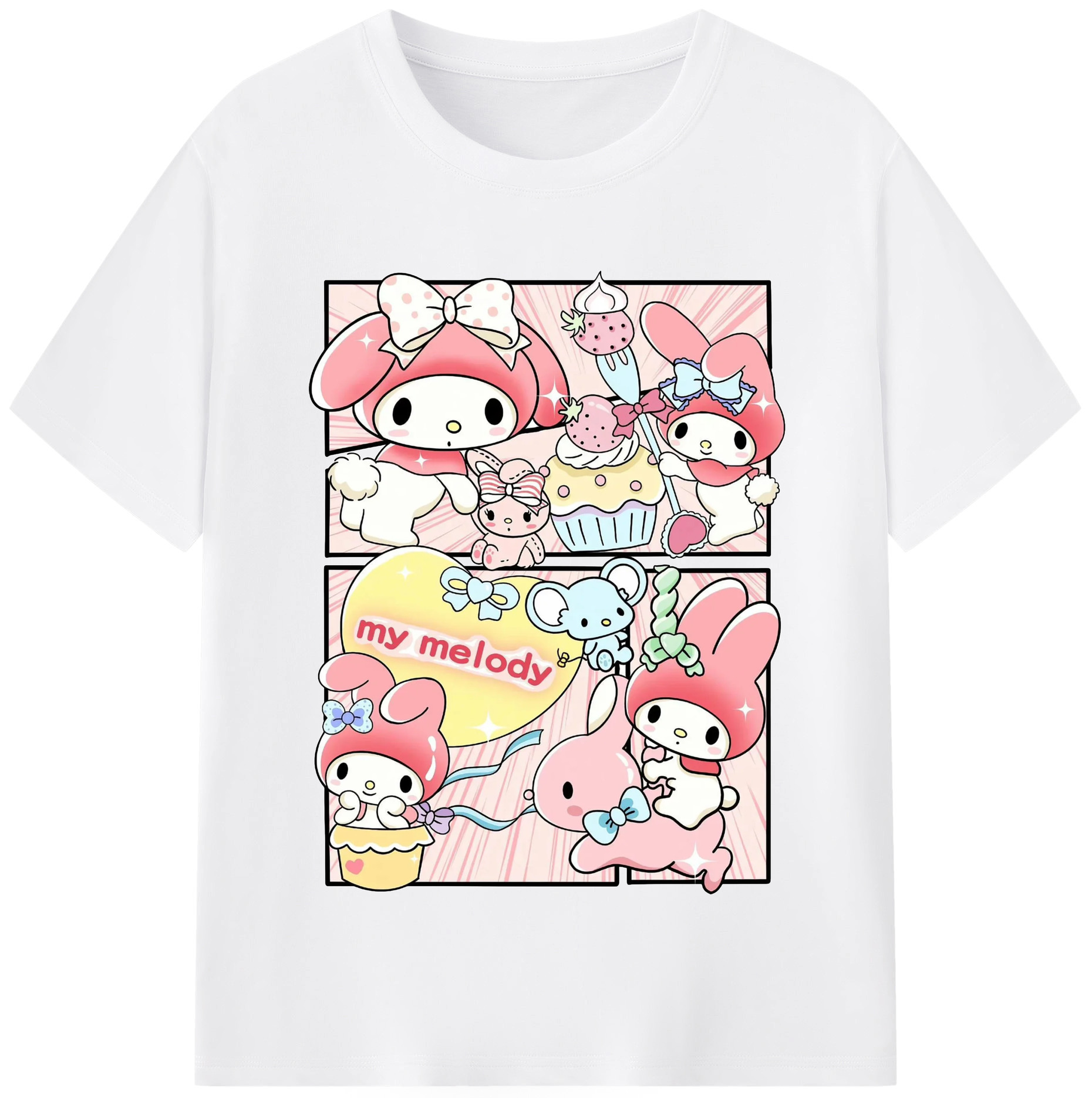 おもしろいマイメロディ - 綿100％ 半袖Tシャツ ・ フロントプリント ・ 快適 通気性 ・ 日常使い 散歩 スポーツ用