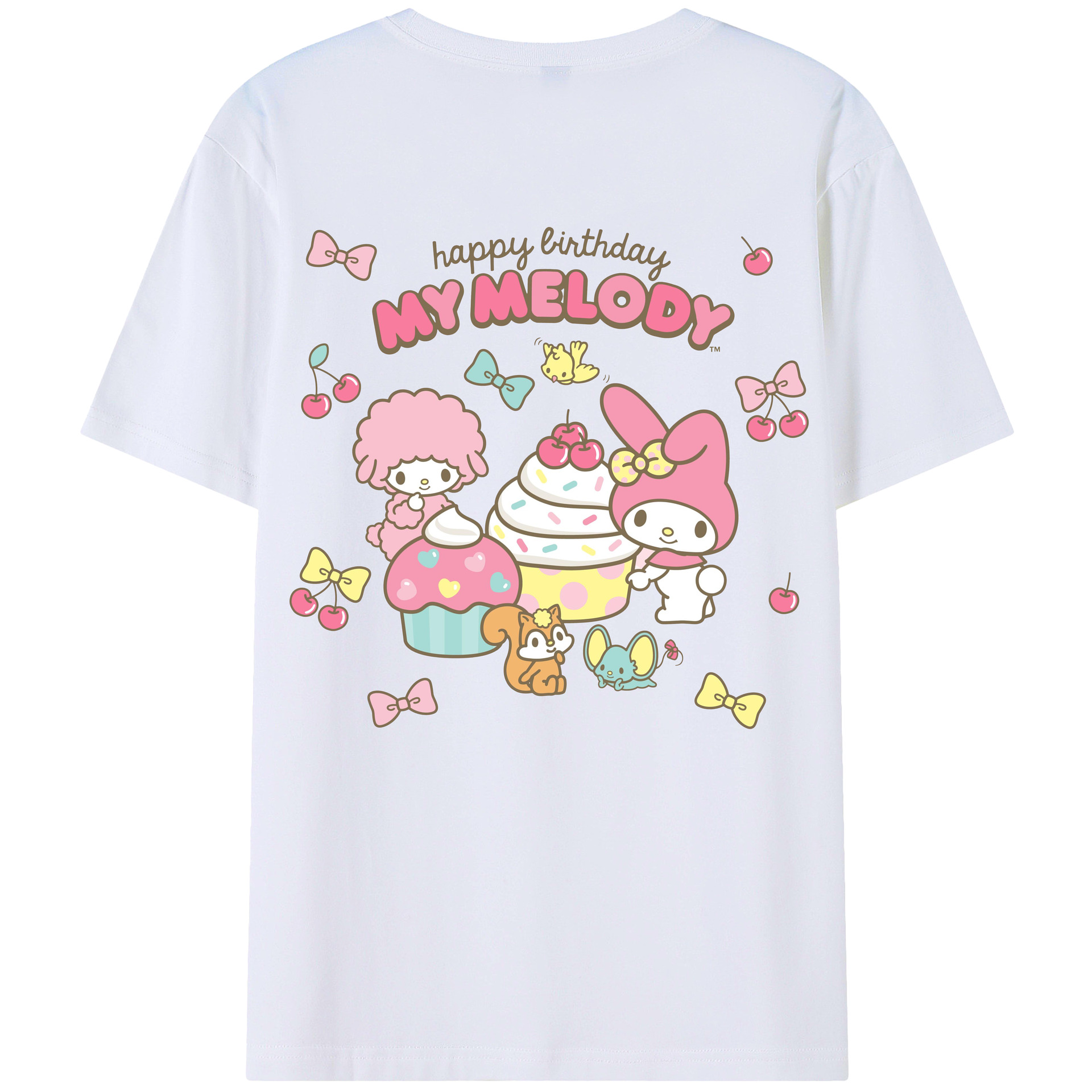 サンリオマイメロディ - 綿100％ 半袖Tシャツ ・ バックプリント ・ 快適 通気性 ・ 日常使い 散歩 スポーツ用