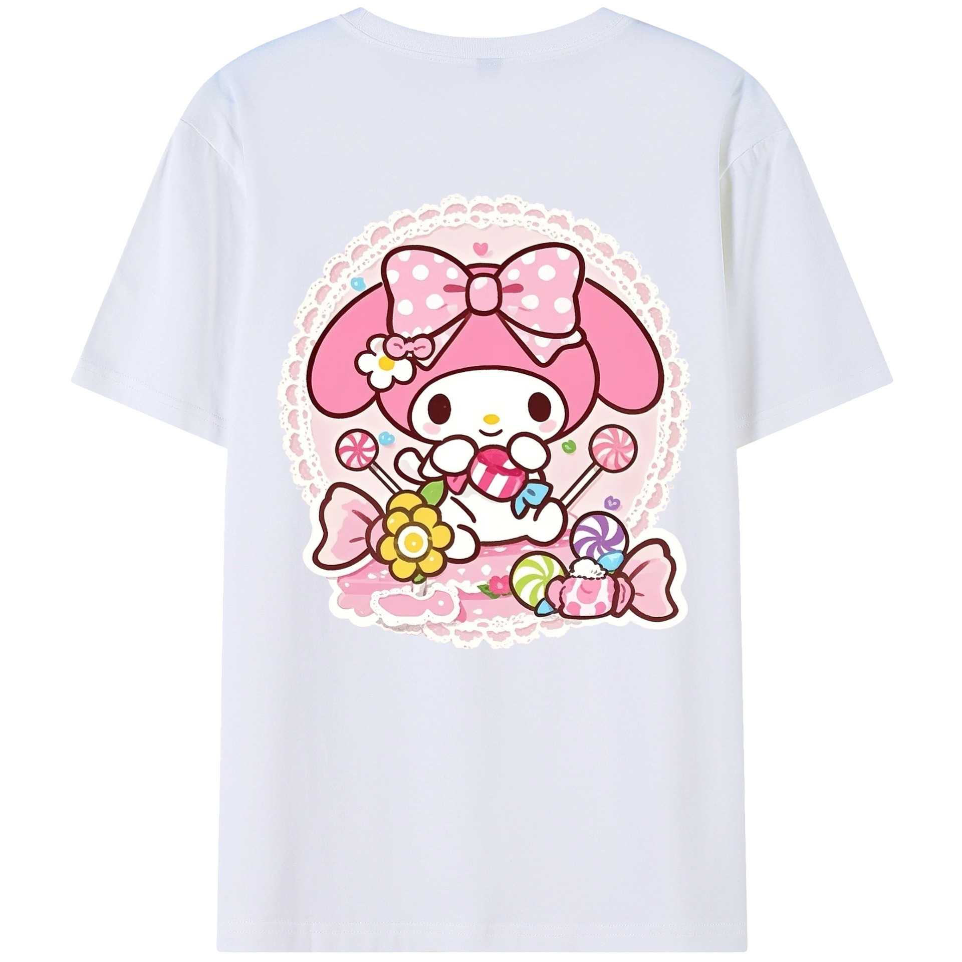 サンリオマイメロディ - 綿100％ 半袖Tシャツ ・ バックプリント ・ 快適 通気性 ・ 日常使い 散歩 スポーツ用