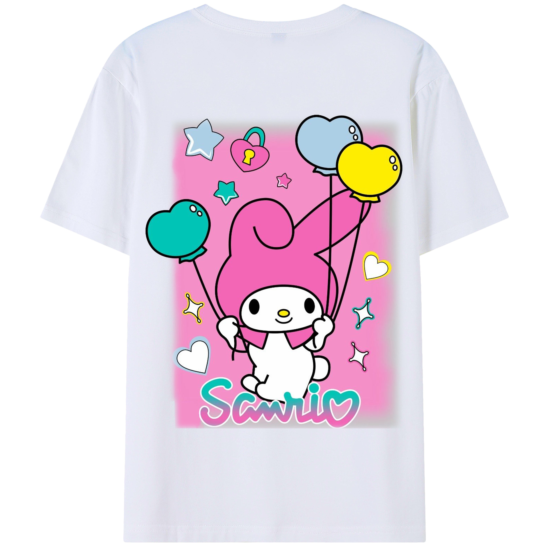 サンリオマイメロディ - 綿100％ 半袖Tシャツ ・ バックプリント ・ 快適 通気性 ・ 日常使い 散歩 スポーツ用