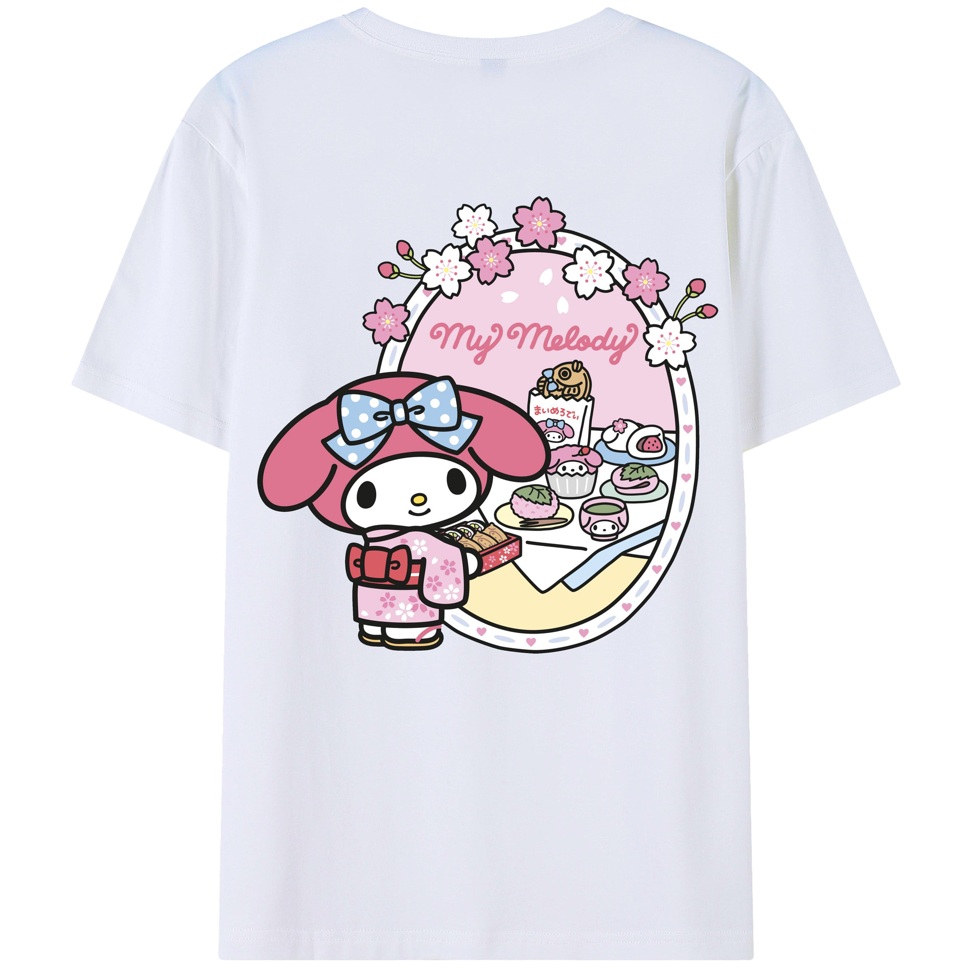 サンリオマイメロディ - 綿100％ 半袖Tシャツ ・ バックプリント ・ 快適 通気性 ・ 日常使い 散歩 スポーツ用