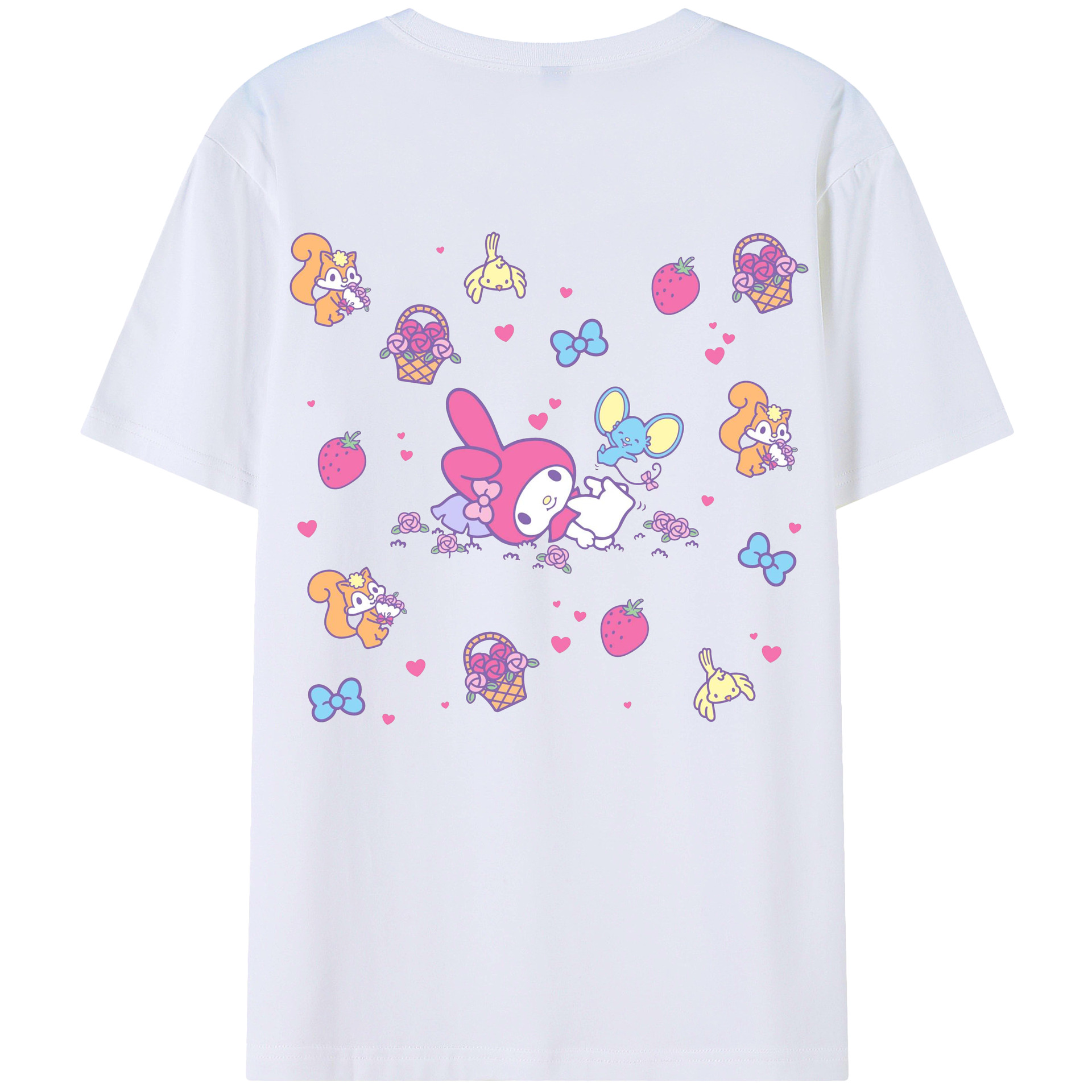 サンリオマイメロディ - 綿100％ 半袖Tシャツ ・ バックプリント ・ 快適 通気性 ・ 日常使い 散歩 スポーツ用