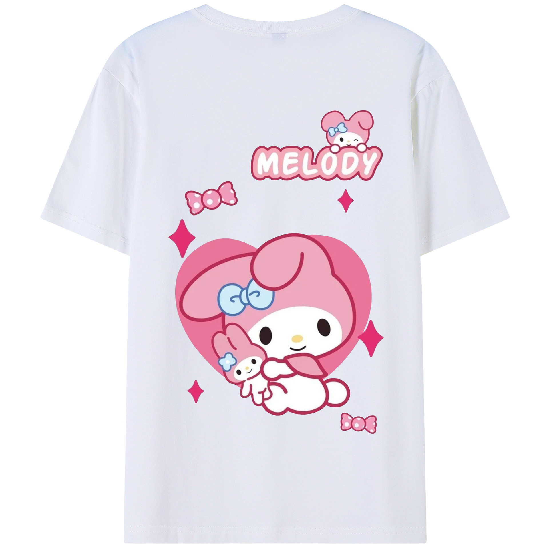 おもしろいマイメロディ - 綿100％ 半袖Tシャツ ・ バックプリント ・ 快適 通気性 ・ 日常使い 散歩 スポーツ用