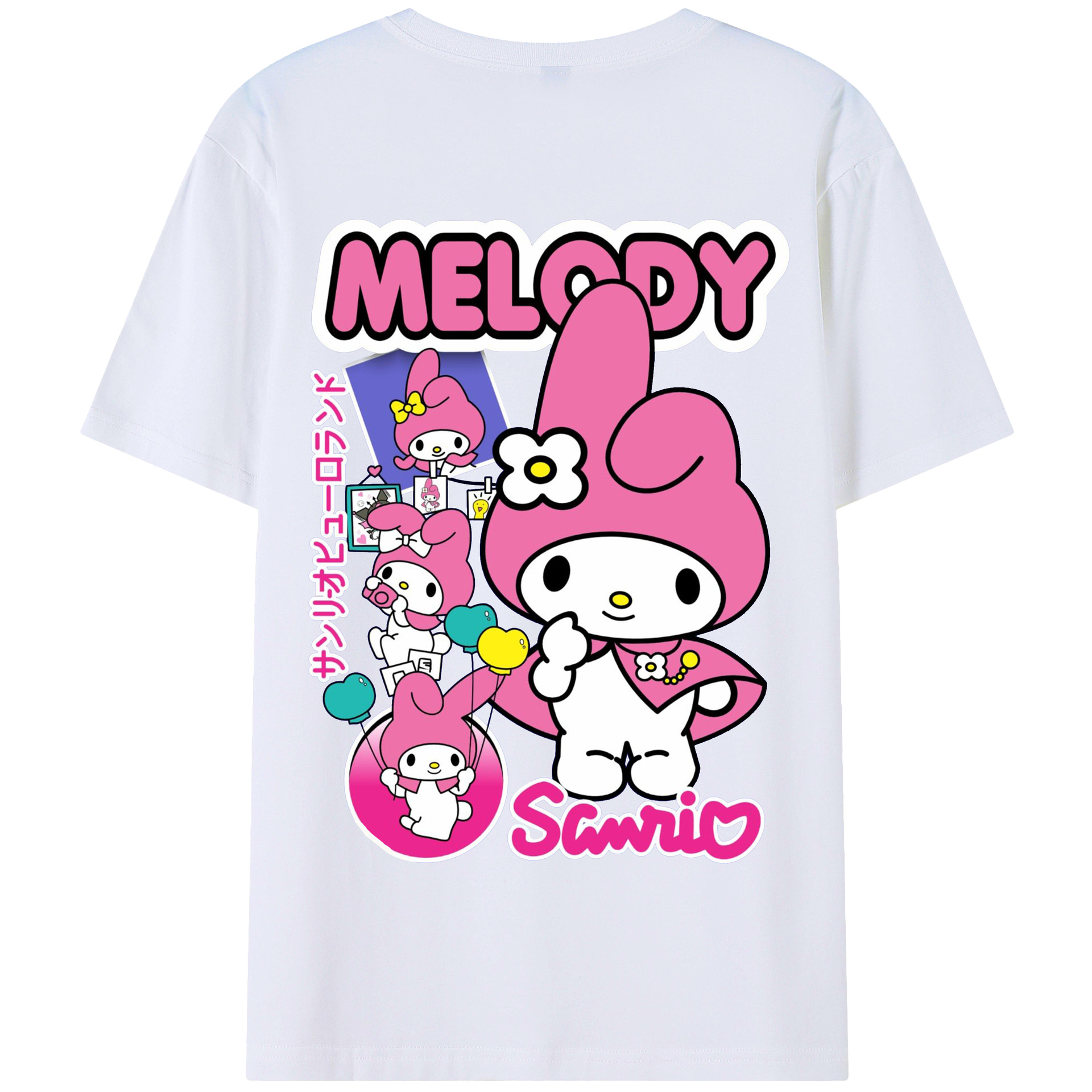 おもしろいマイメロディ - 綿100％ 半袖Tシャツ ・ バックプリント ・ 快適 通気性 ・ 日常使い 散歩 スポーツ用