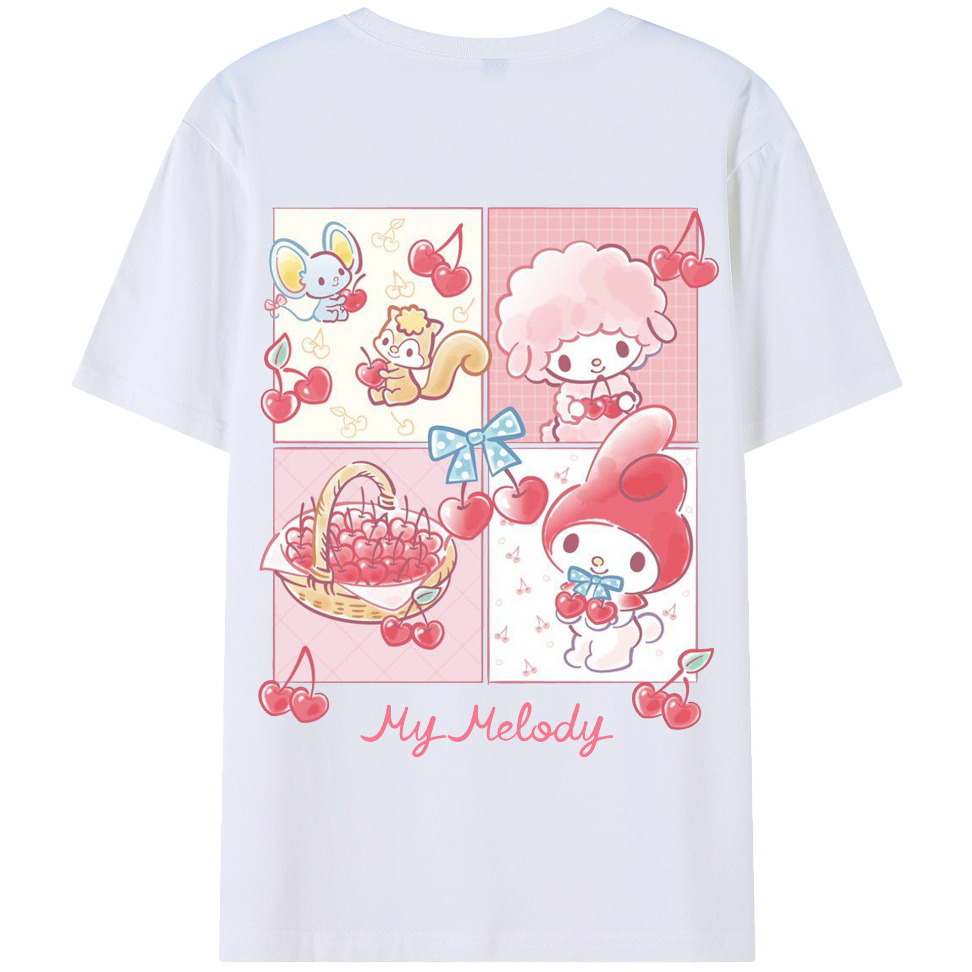 おもしろいマイメロディ - 綿100％ 半袖Tシャツ ・ バックプリント ・ 快適 通気性 ・ 日常使い 散歩 スポーツ用