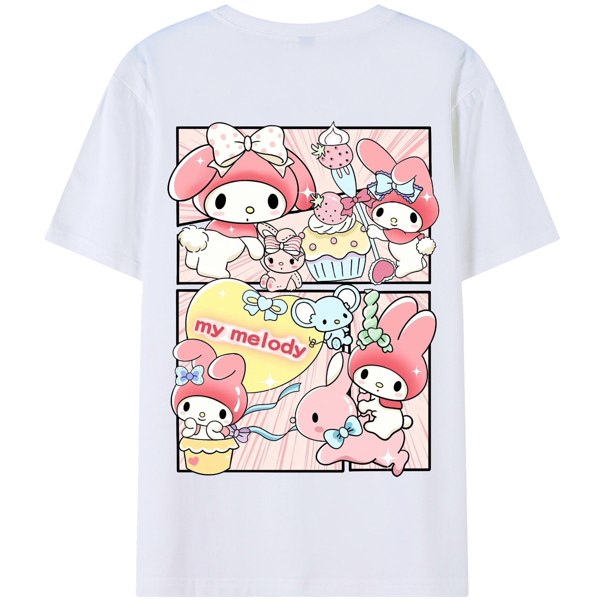 おもしろいマイメロディ - 綿100％ 半袖Tシャツ ・ バックプリント ・ 快適 通気性 ・ 日常使い 散歩 スポーツ用