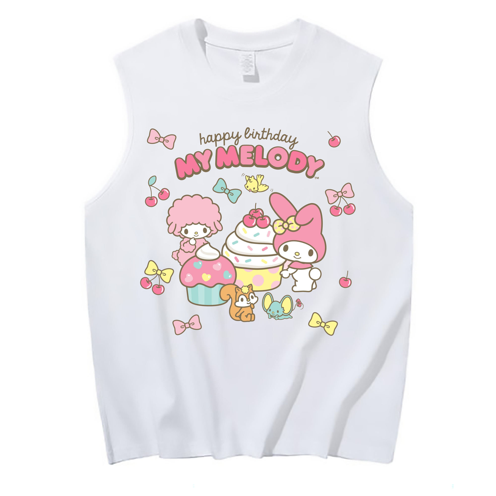 サンリオマイメロディ - コットン100％ タンクトップ ・ フロントプリント ・ タイトフィット ・ 快適 通気性 ・ スポーツ カジュアル 散歩用