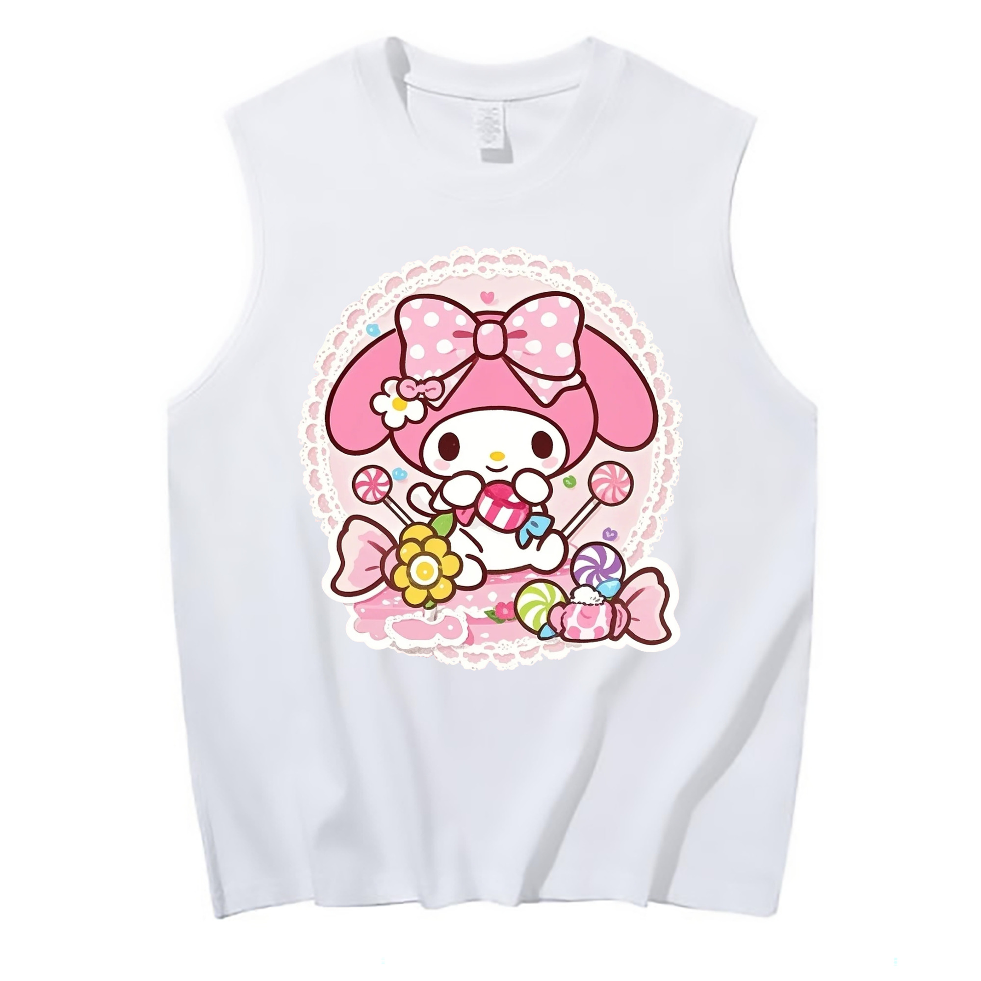 サンリオマイメロディ - コットン100％ タンクトップ ・ フロントプリント ・ タイトフィット ・ 快適 通気性 ・ スポーツ カジュアル 散歩用