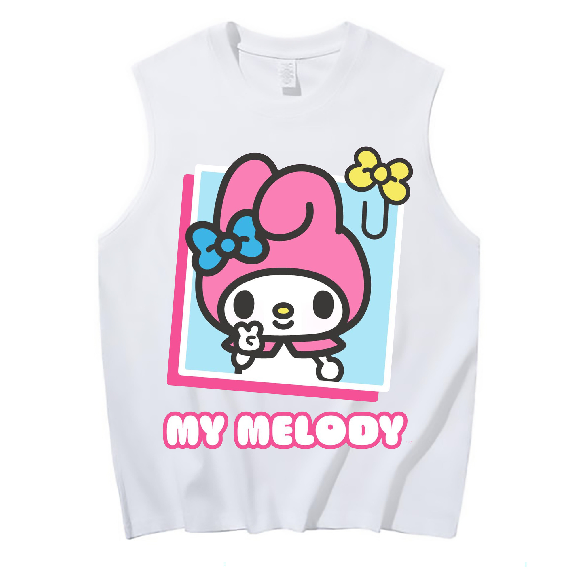 サンリオマイメロディ - コットン100％ タンクトップ ・ フロントプリント ・ タイトフィット ・ 快適 通気性 ・ スポーツ カジュアル 散歩用