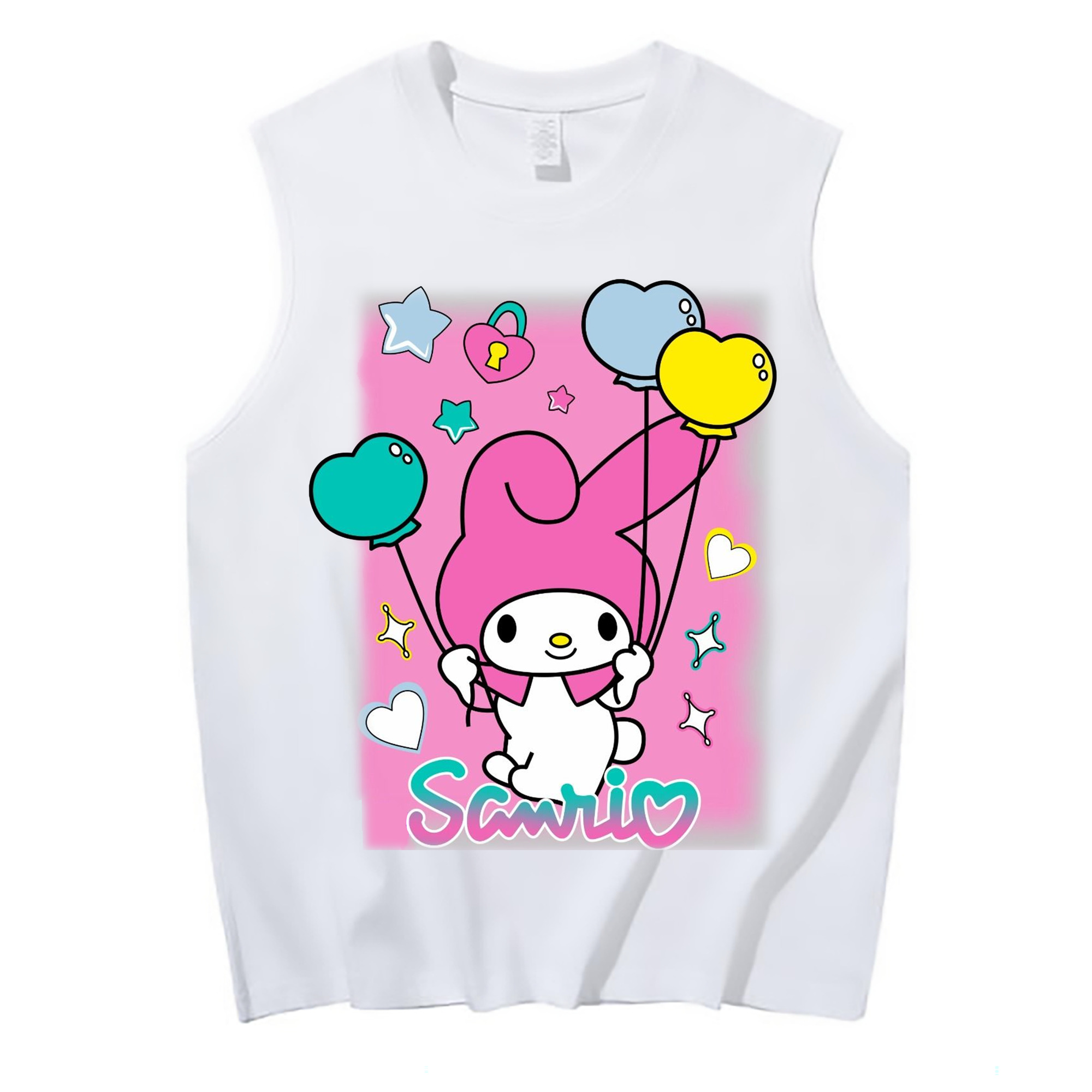 サンリオマイメロディ - コットン100％ タンクトップ ・ フロントプリント ・ タイトフィット ・ 快適 通気性 ・ スポーツ カジュアル 散歩用