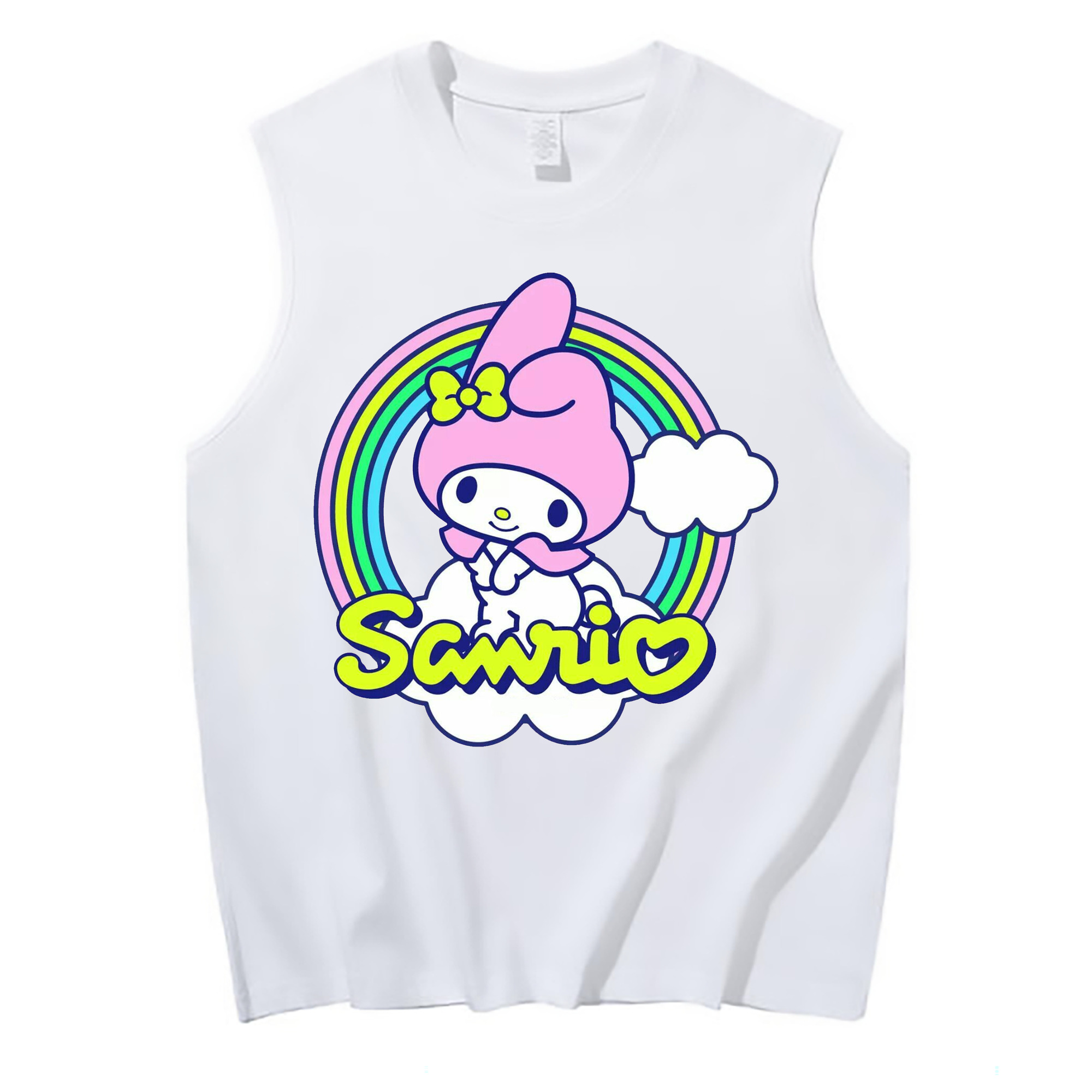 サンリオマイメロディ - コットン100％ タンクトップ ・ フロントプリント ・ タイトフィット ・ 快適 通気性 ・ スポーツ カジュアル 散歩用