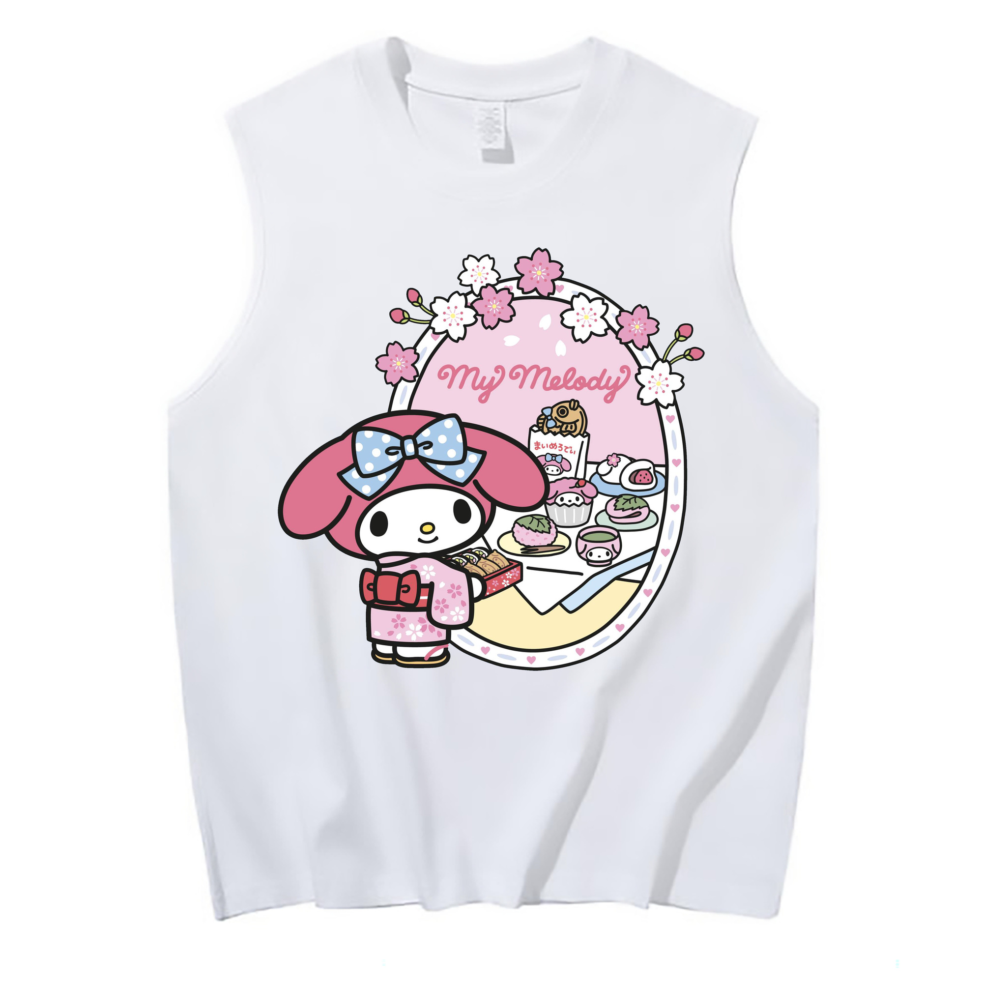 サンリオマイメロディ - コットン100％ タンクトップ ・ フロントプリント ・ タイトフィット ・ 快適 通気性 ・ スポーツ カジュアル 散歩用