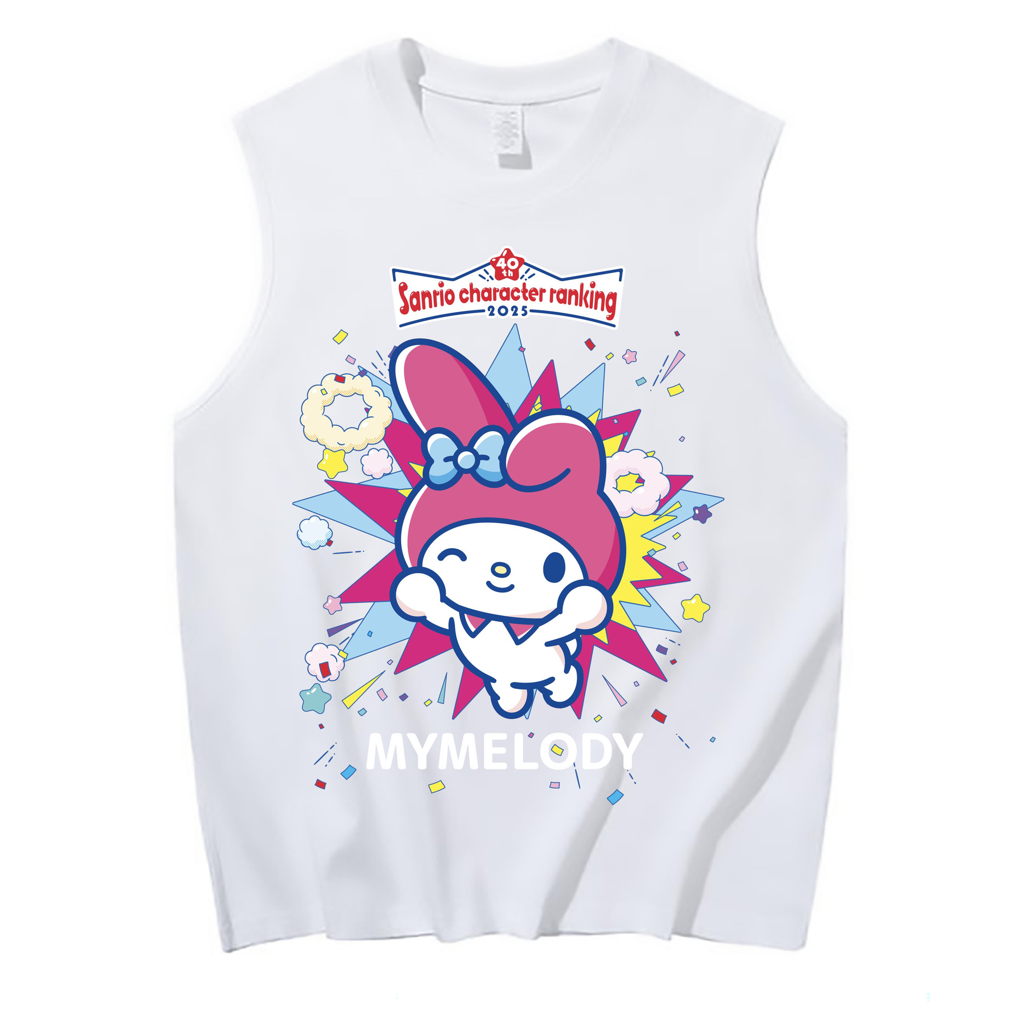 サンリオマイメロディ - コットン100％ タンクトップ ・ フロントプリント ・ タイトフィット ・ 快適 通気性 ・ スポーツ カジュアル 散歩用