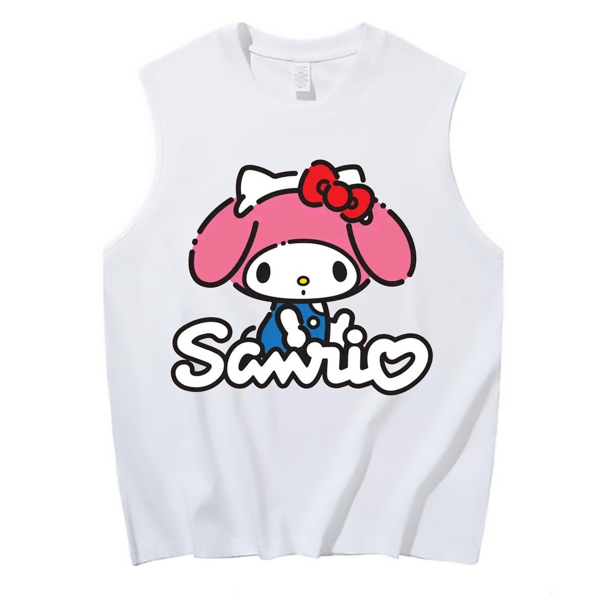 サンリオマイメロディ - コットン100％ タンクトップ ・ フロントプリント ・ タイトフィット ・ 快適 通気性 ・ スポーツ カジュアル 散歩用
