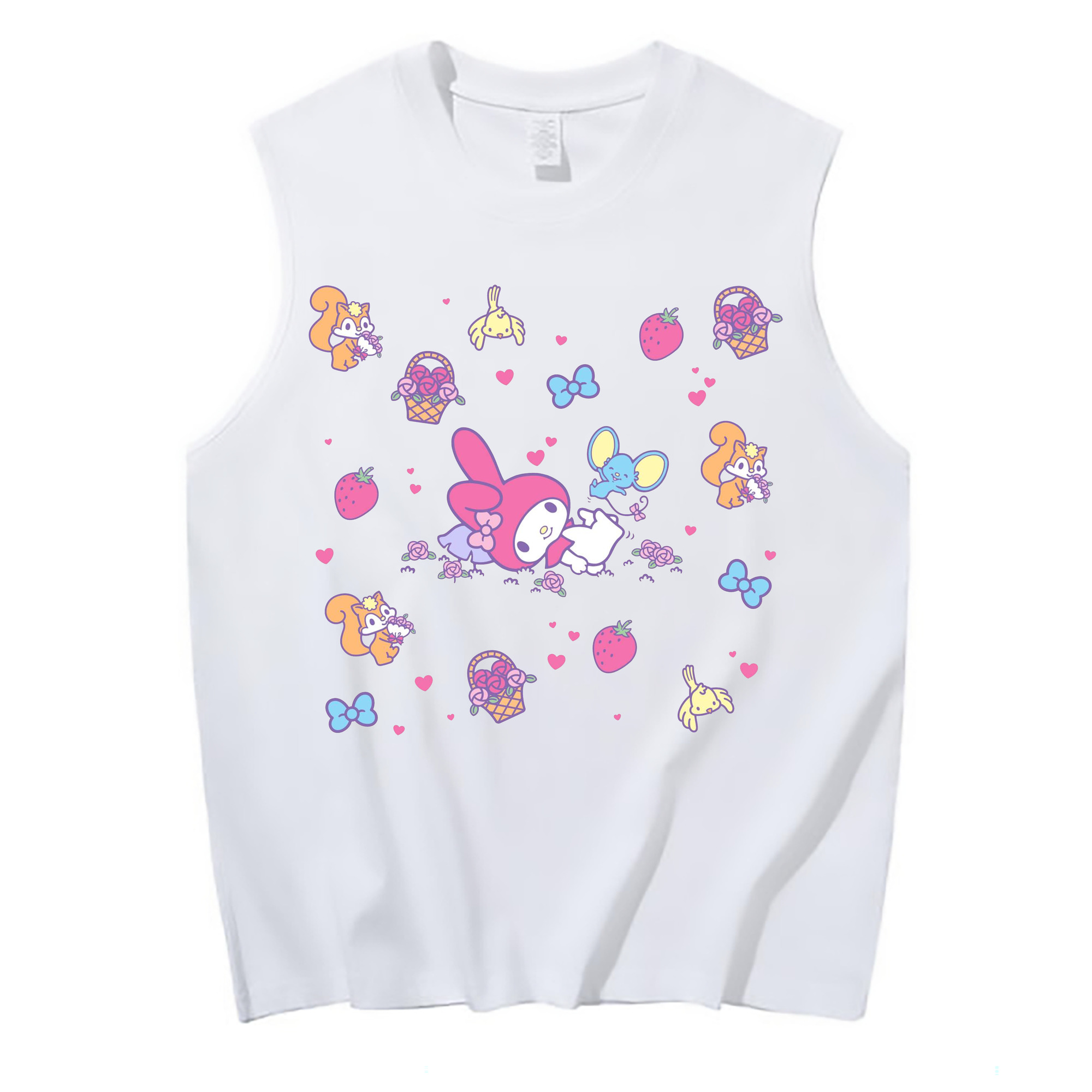 サンリオマイメロディ - コットン100％ タンクトップ ・ フロントプリント ・ タイトフィット ・ 快適 通気性 ・ スポーツ カジュアル 散歩用