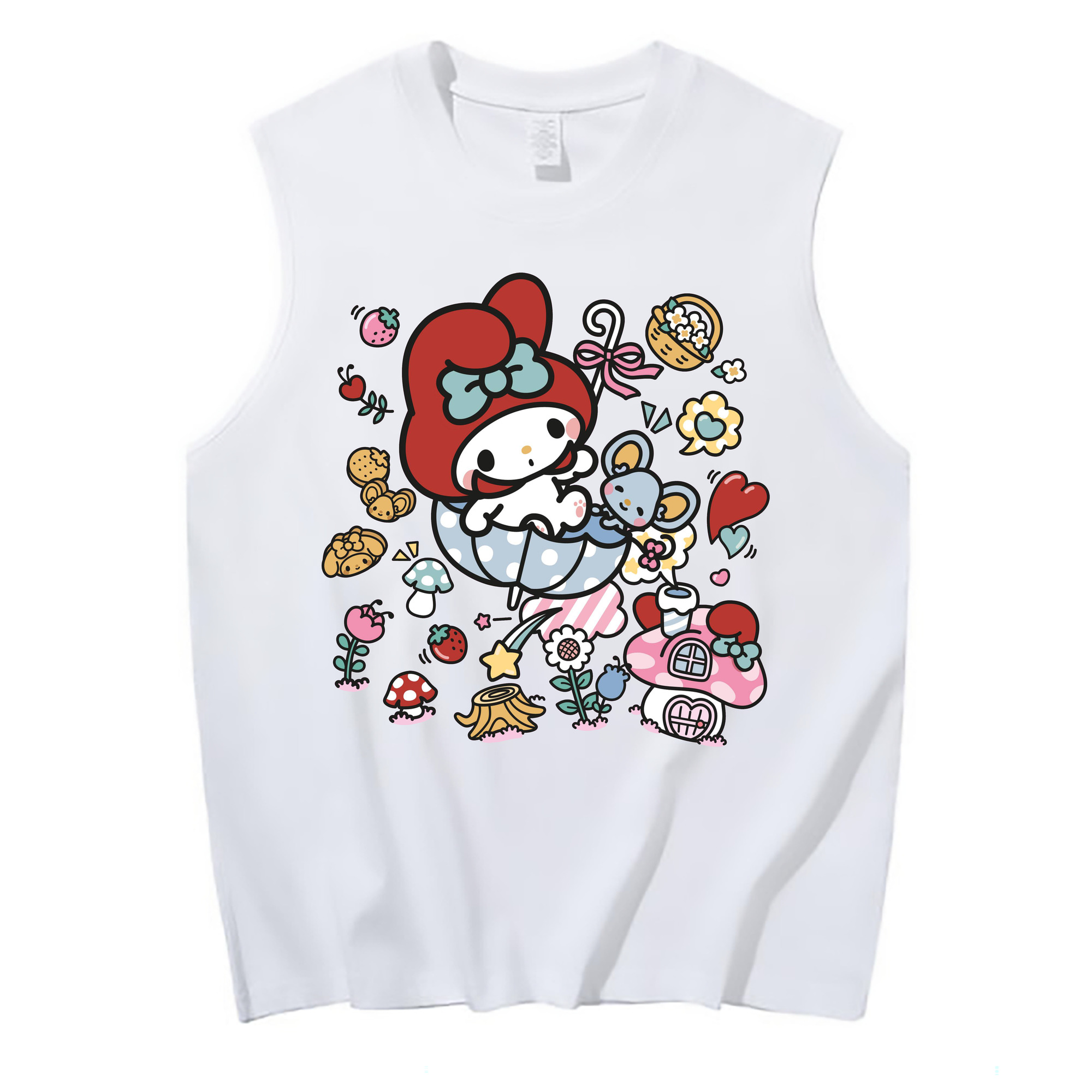 おもしろいマイメロディ - コットン100％ タンクトップ ・ フロントプリント ・ タイトフィット ・ 快適 通気性 ・ スポーツ カジュアル 散歩用
