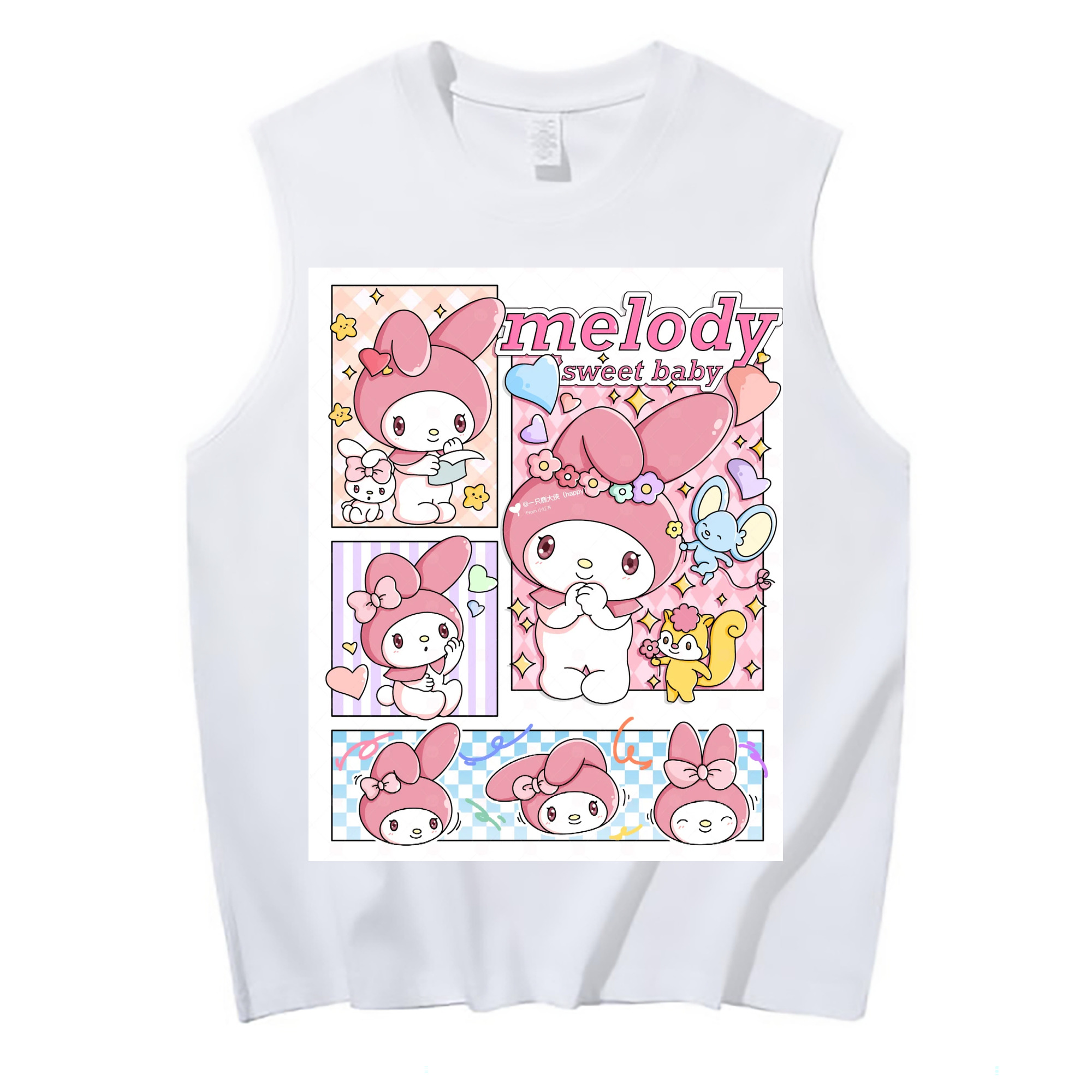おもしろいマイメロディ - コットン100％ タンクトップ ・ フロントプリント ・ タイトフィット ・ 快適 通気性 ・ スポーツ カジュアル 散歩用
