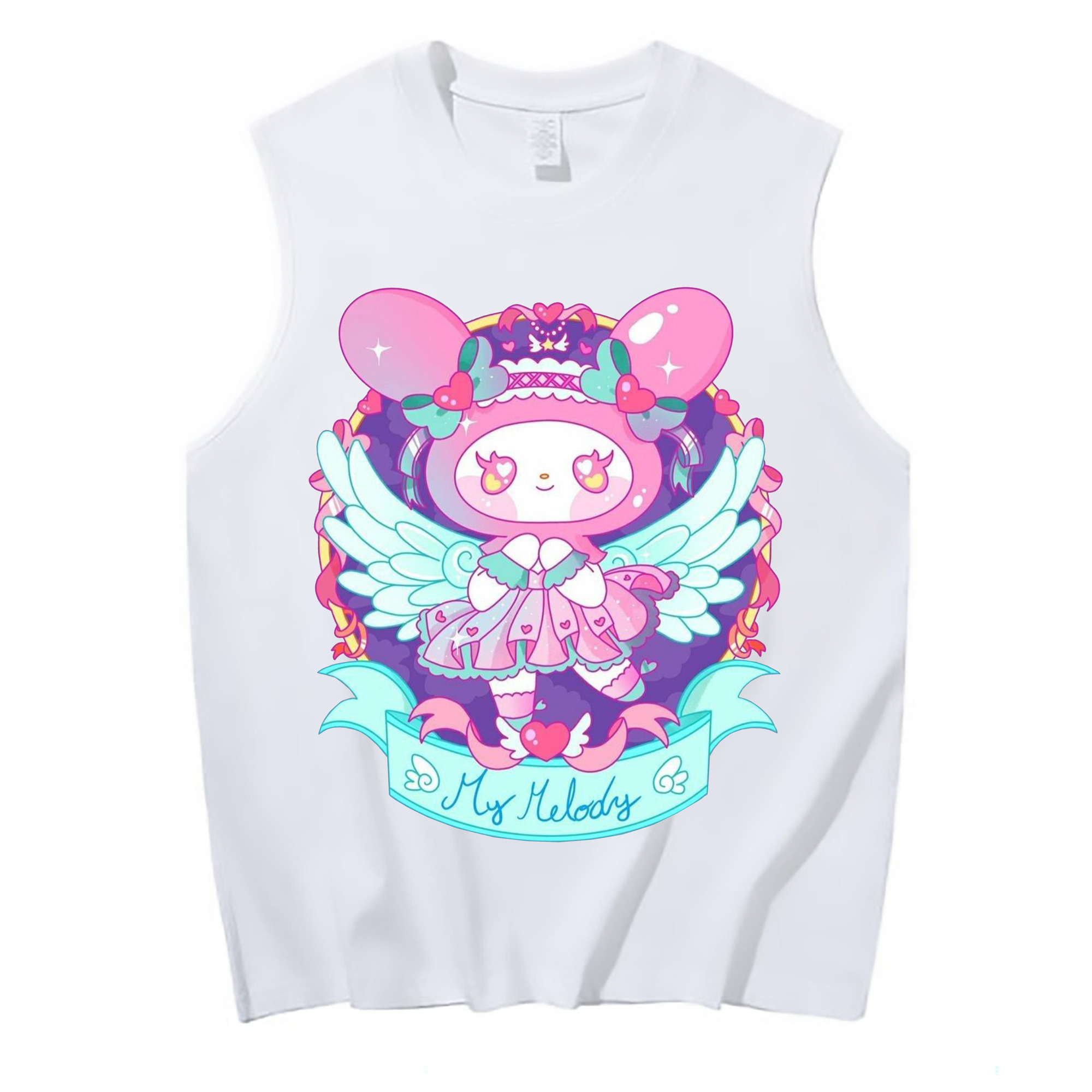 クールなマイメロディ - コットン100％ タンクトップ ・ フロントプリント ・ タイトフィット ・ 快適 通気性 ・ スポーツ カジュアル 散歩用