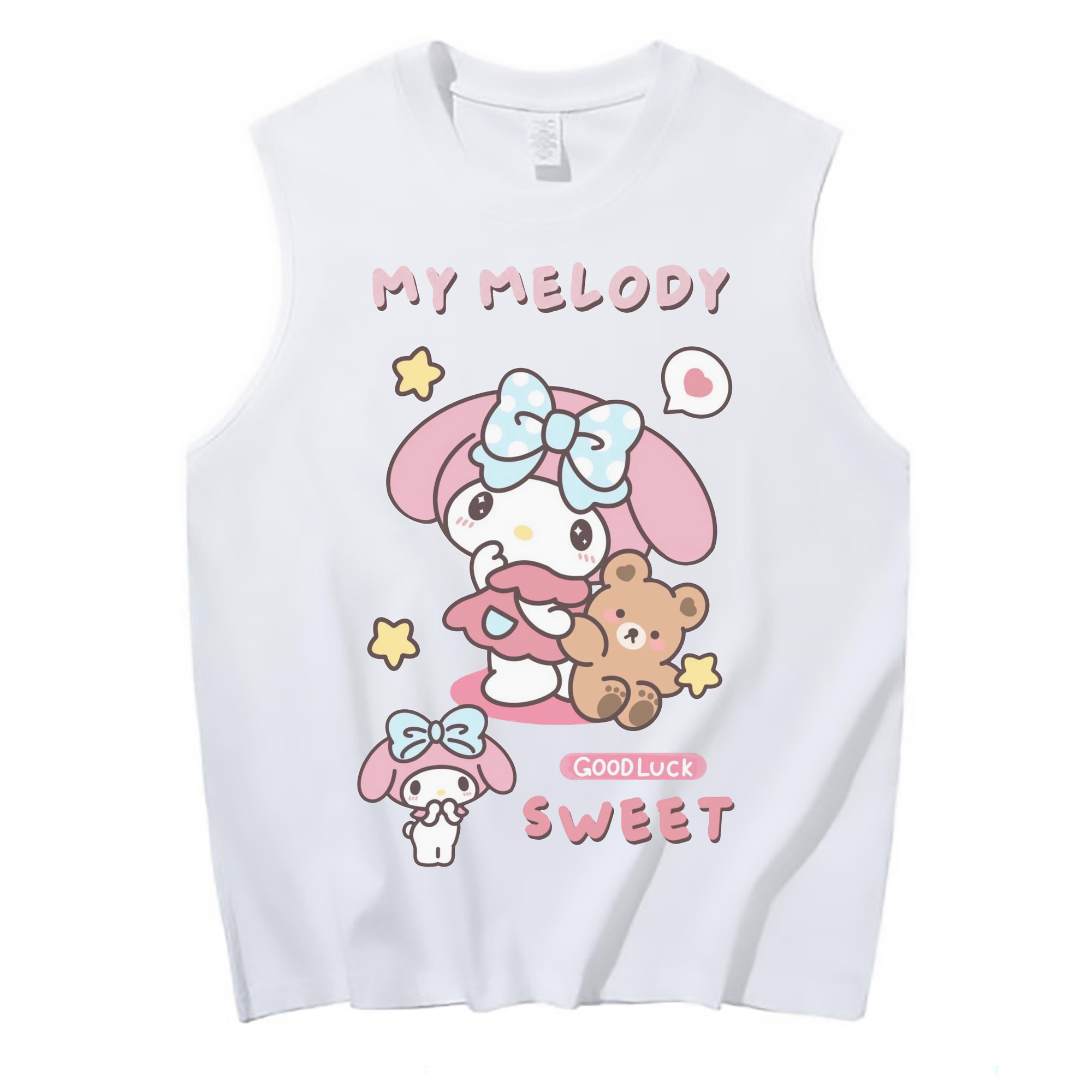 スイートなマイメロディ - コットン100％ タンクトップ ・ フロントプリント ・ タイトフィット ・ 快適 通気性 ・ スポーツ カジュアル 散歩用