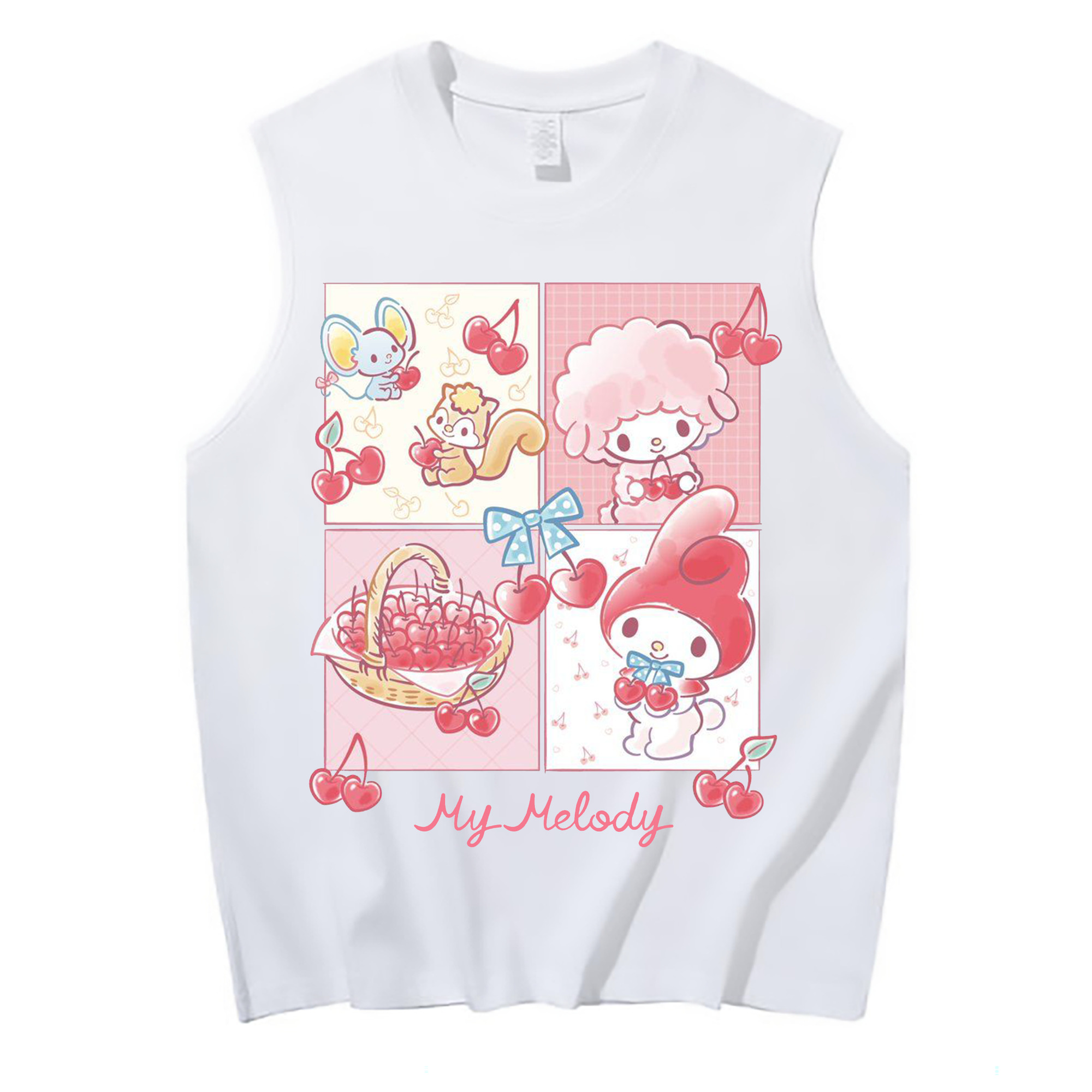 おもしろいマイメロディ - コットン100％ タンクトップ ・ フロントプリント ・ タイトフィット ・ 快適 通気性 ・ スポーツ カジュアル 散歩用