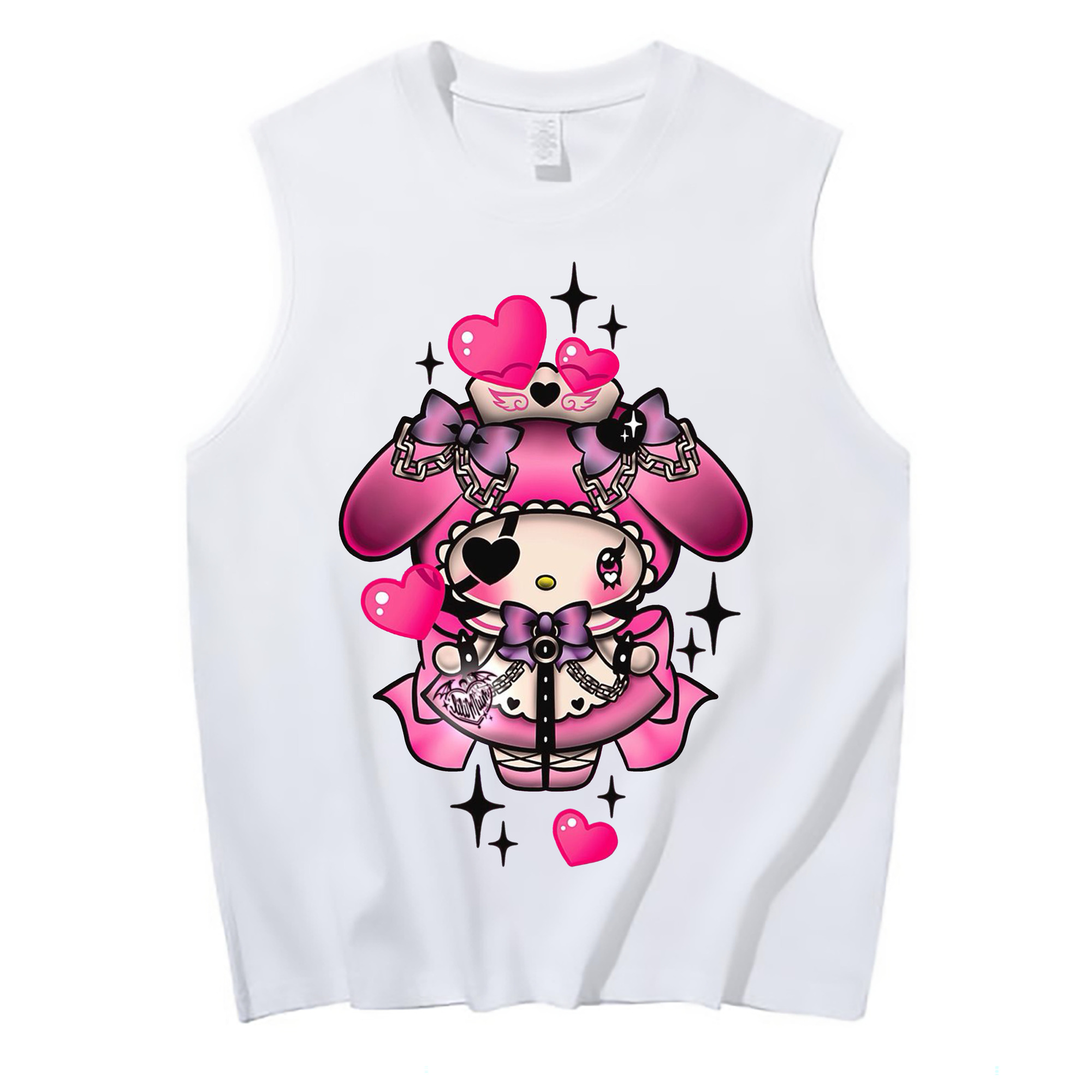 クールなマイメロディ - コットン100％ タンクトップ ・ フロントプリント ・ タイトフィット ・ 快適 通気性 ・ スポーツ カジュアル 散歩用