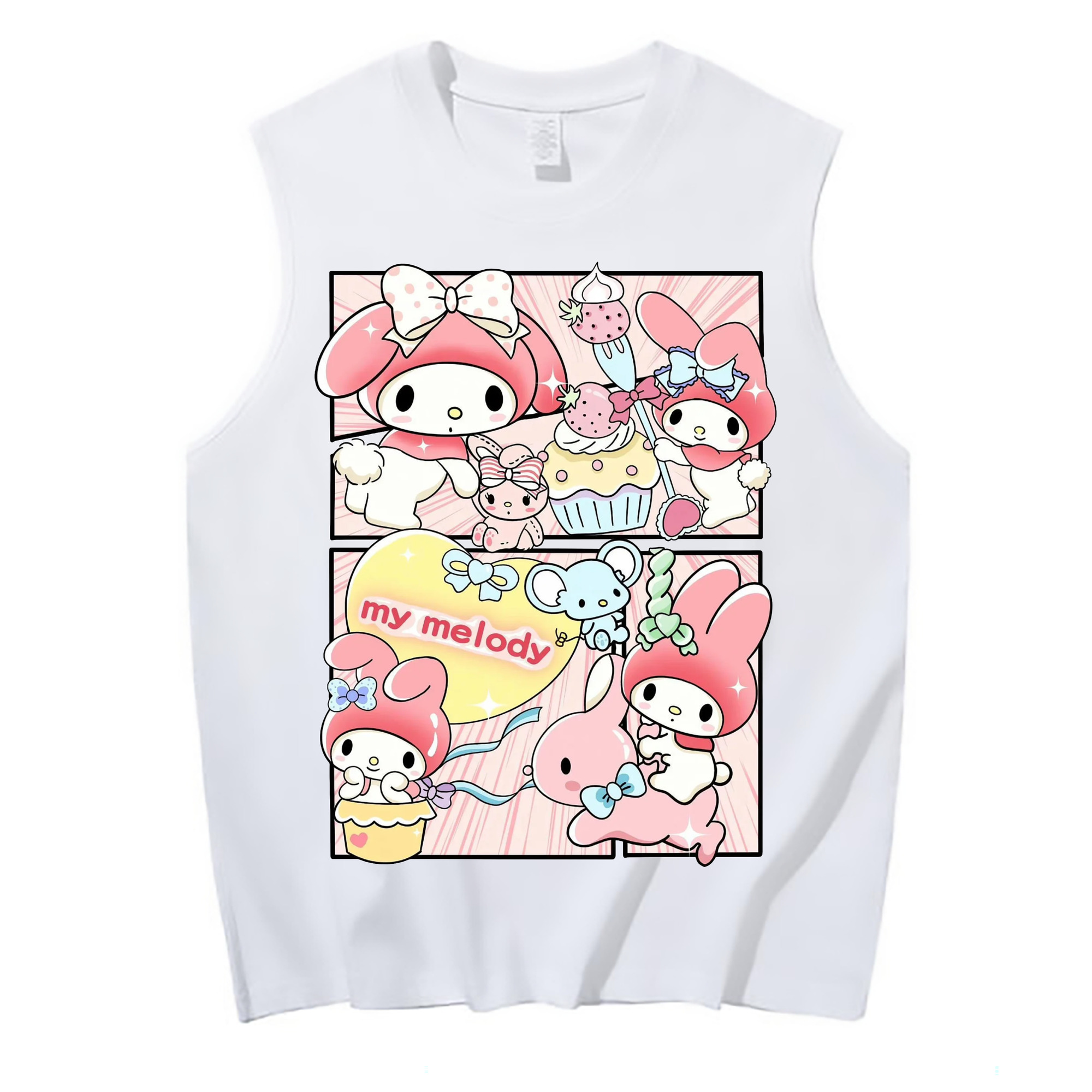 おもしろいマイメロディ - コットン100％ タンクトップ ・ フロントプリント ・ タイトフィット ・ 快適 通気性 ・ スポーツ カジュアル 散歩用