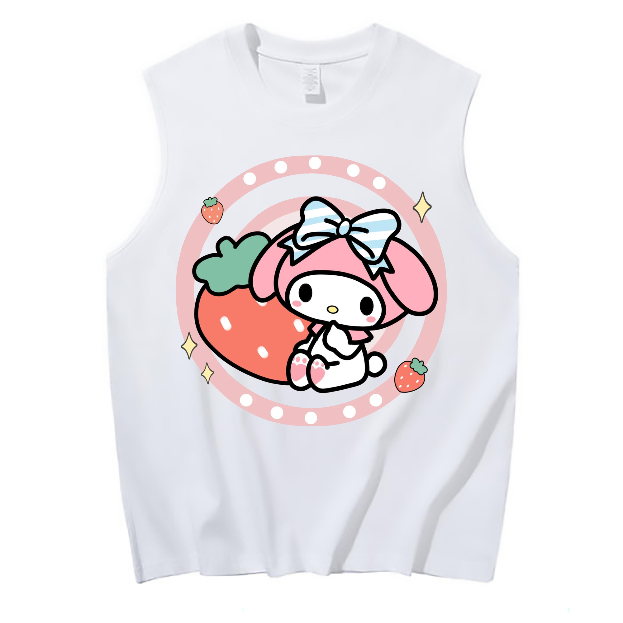 スイートなマイメロディ - コットン100％ タンクトップ ・ フロントプリント ・ タイトフィット ・ 快適 通気性 ・ スポーツ カジュアル 散歩用