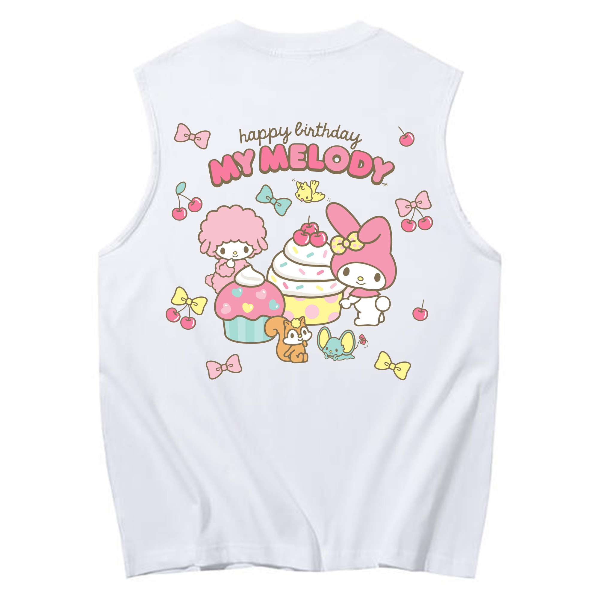 サンリオマイメロディ - コットン100％ タンクトップ ・ 背面プリント ・ タイトシルエット ・ 快適 通気性 ・ スポーツ カジュアル 散歩用