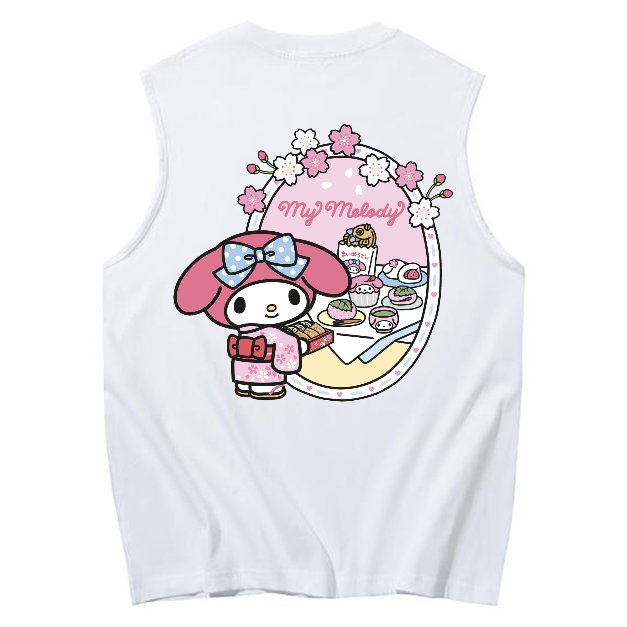 サンリオマイメロディ - コットン100％ タンクトップ ・ 背面プリント ・ タイトシルエット ・ 快適 通気性 ・ スポーツ カジュアル 散歩用