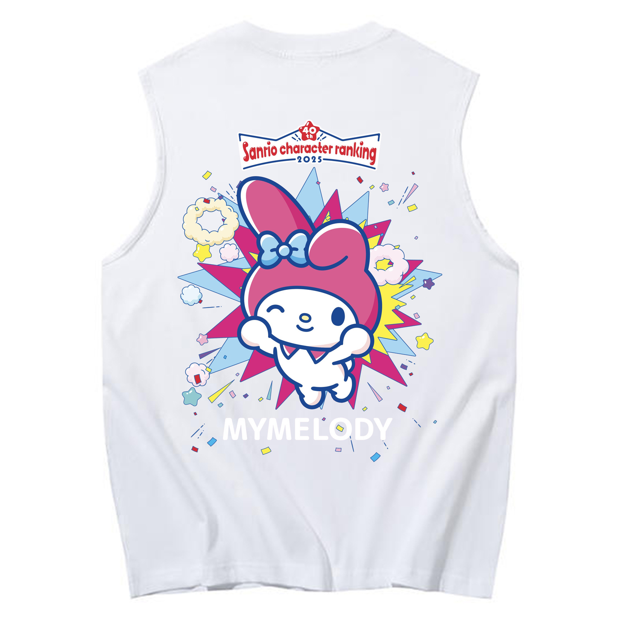サンリオマイメロディ - コットン100％ タンクトップ ・ 背面プリント ・ タイトシルエット ・ 快適 通気性 ・ スポーツ カジュアル 散歩用