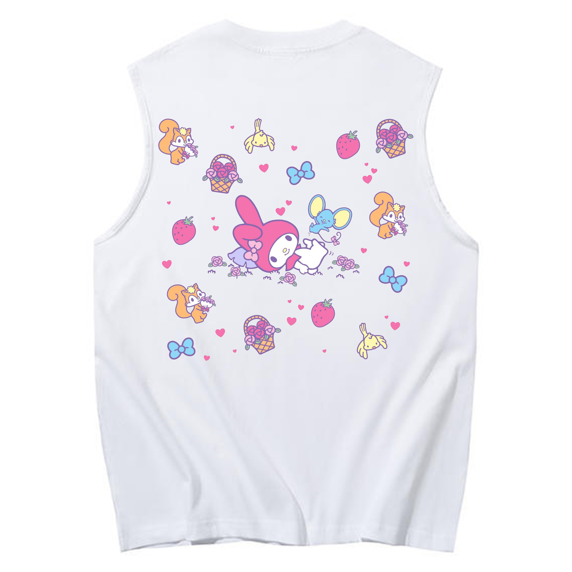 サンリオマイメロディ - コットン100％ タンクトップ ・ 背面プリント ・ タイトシルエット ・ 快適 通気性 ・ スポーツ カジュアル 散歩用