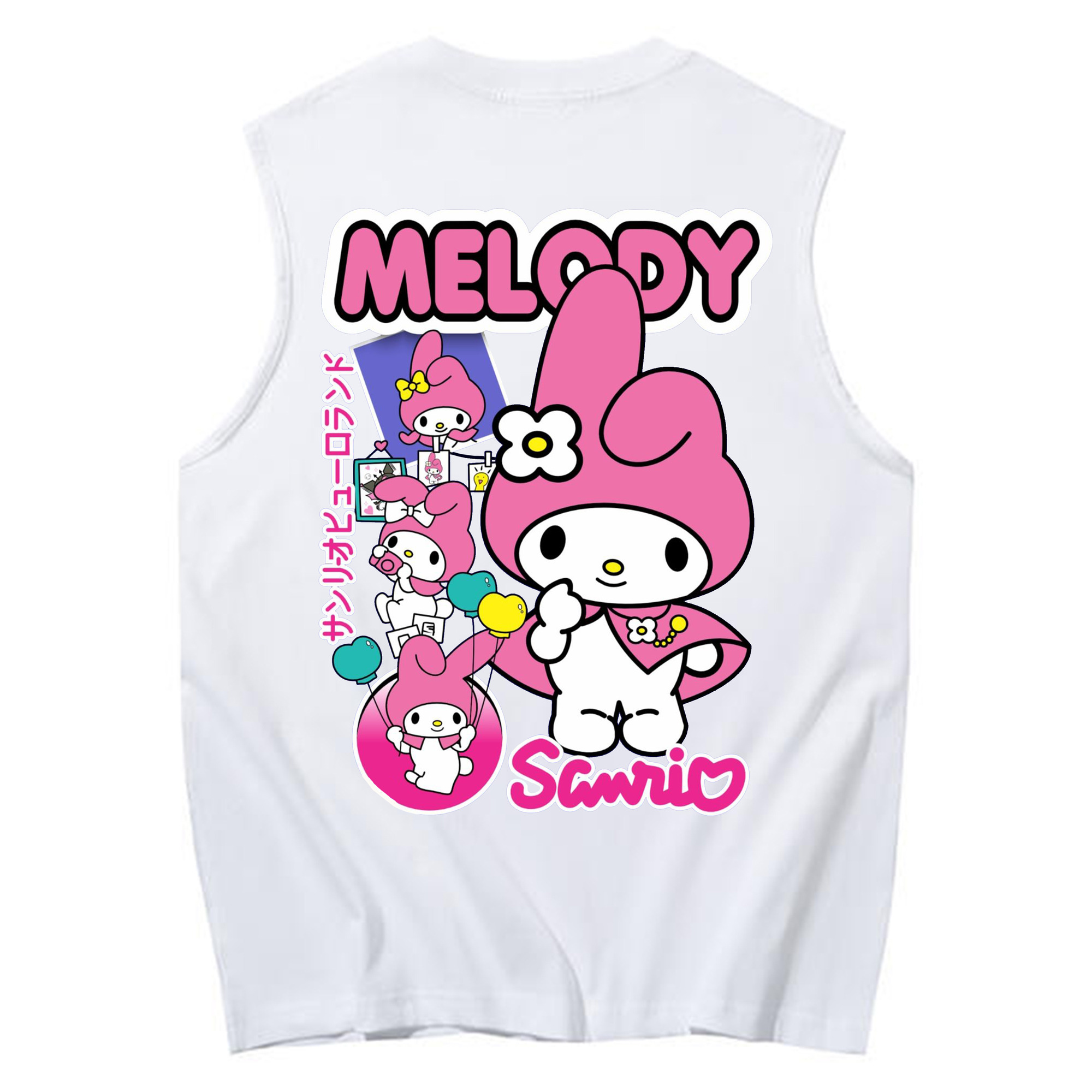 おもしろいマイメロディ - コットン100％ タンクトップ ・ 背面プリント ・ タイトシルエット ・ 快適 通気性 ・ スポーツ カジュアル 散歩用