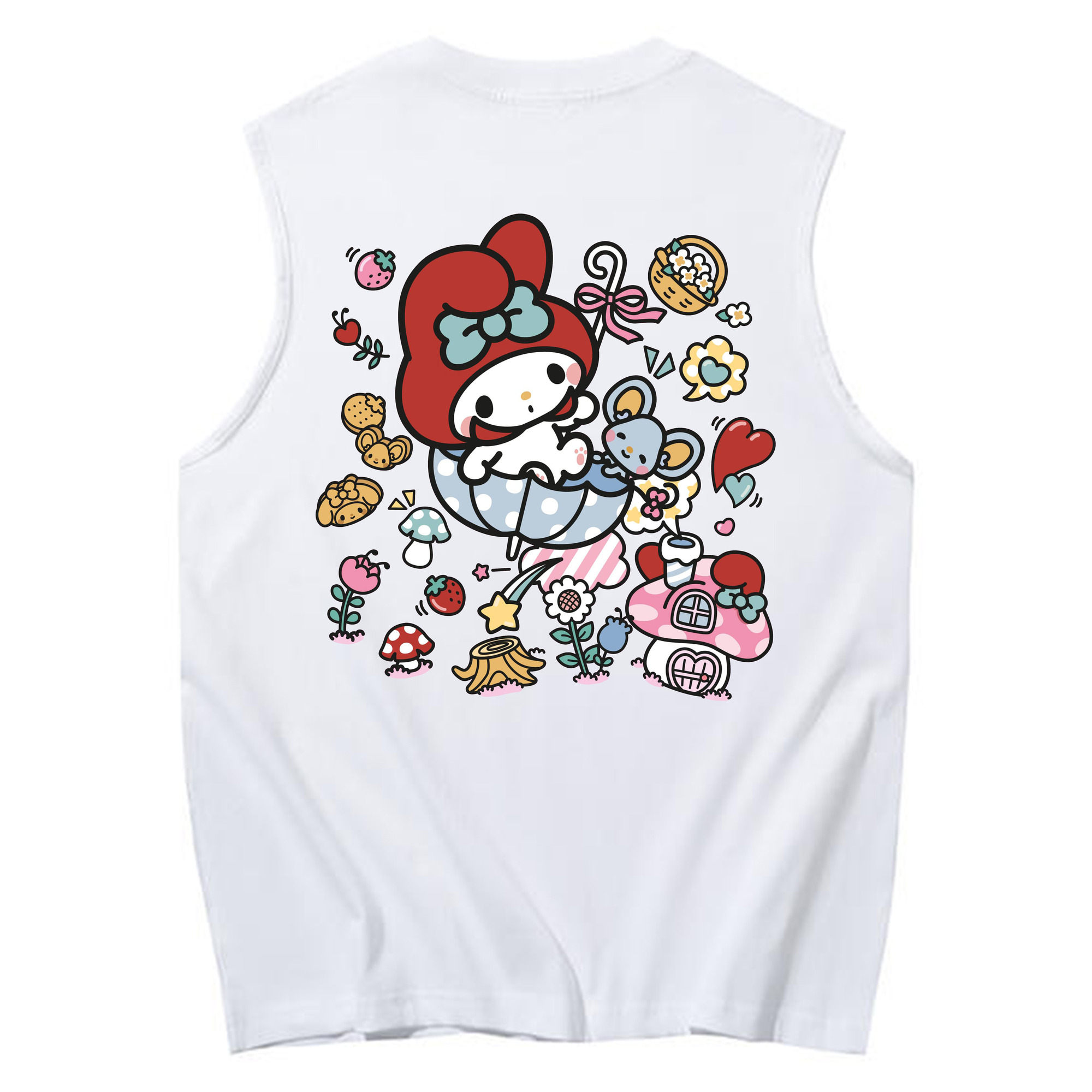 おもしろいマイメロディ - コットン100％ タンクトップ ・ 背面プリント ・ タイトシルエット ・ 快適 通気性 ・ スポーツ カジュアル 散歩用