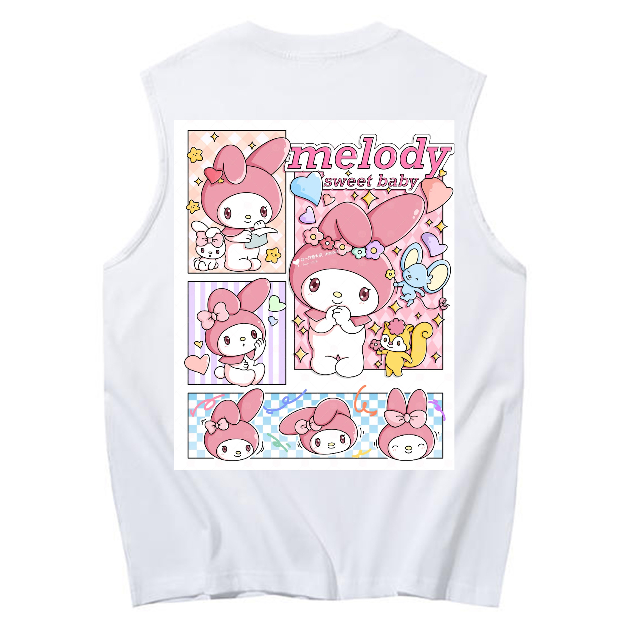 おもしろいマイメロディ - コットン100％ タンクトップ ・ 背面プリント ・ タイトシルエット ・ 快適 通気性 ・ スポーツ カジュアル 散歩用