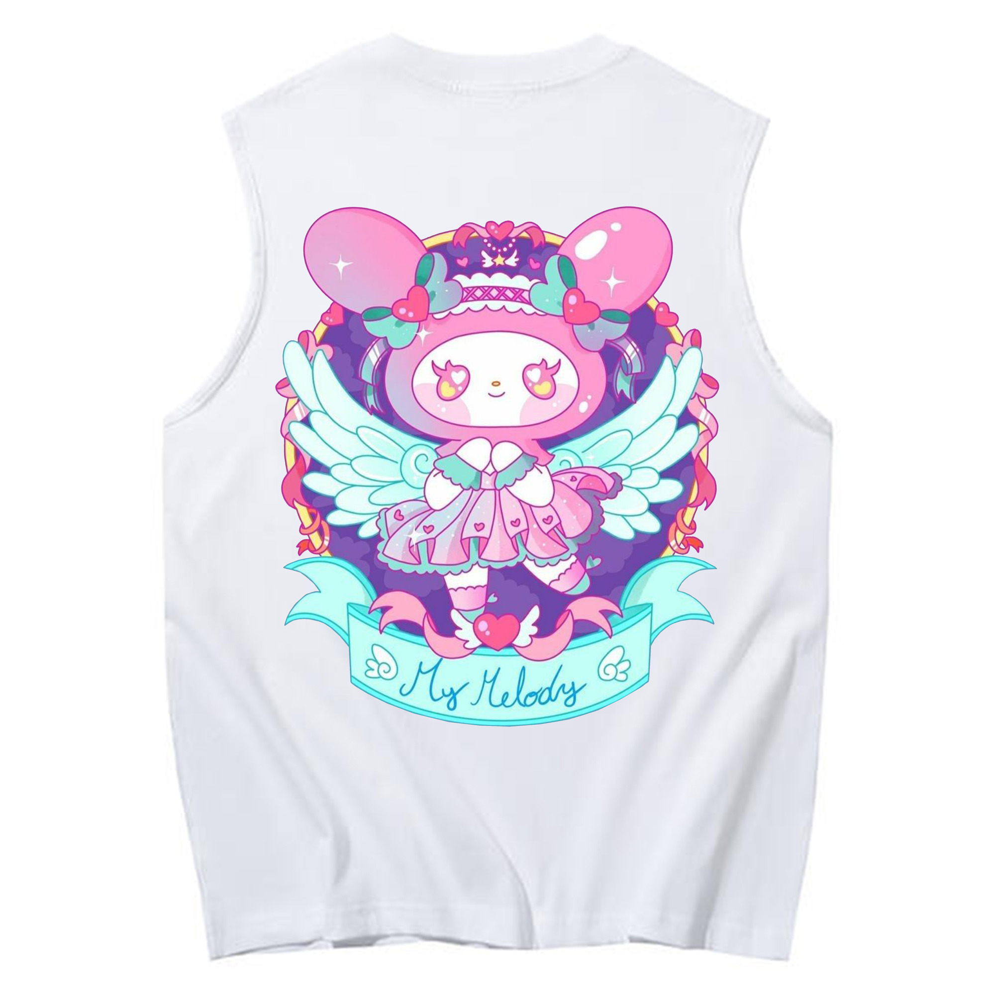 クールなマイメロディ - コットン100％ タンクトップ ・ 背面プリント ・ タイトシルエット ・ 快適 通気性 ・ スポーツ カジュアル 散歩用