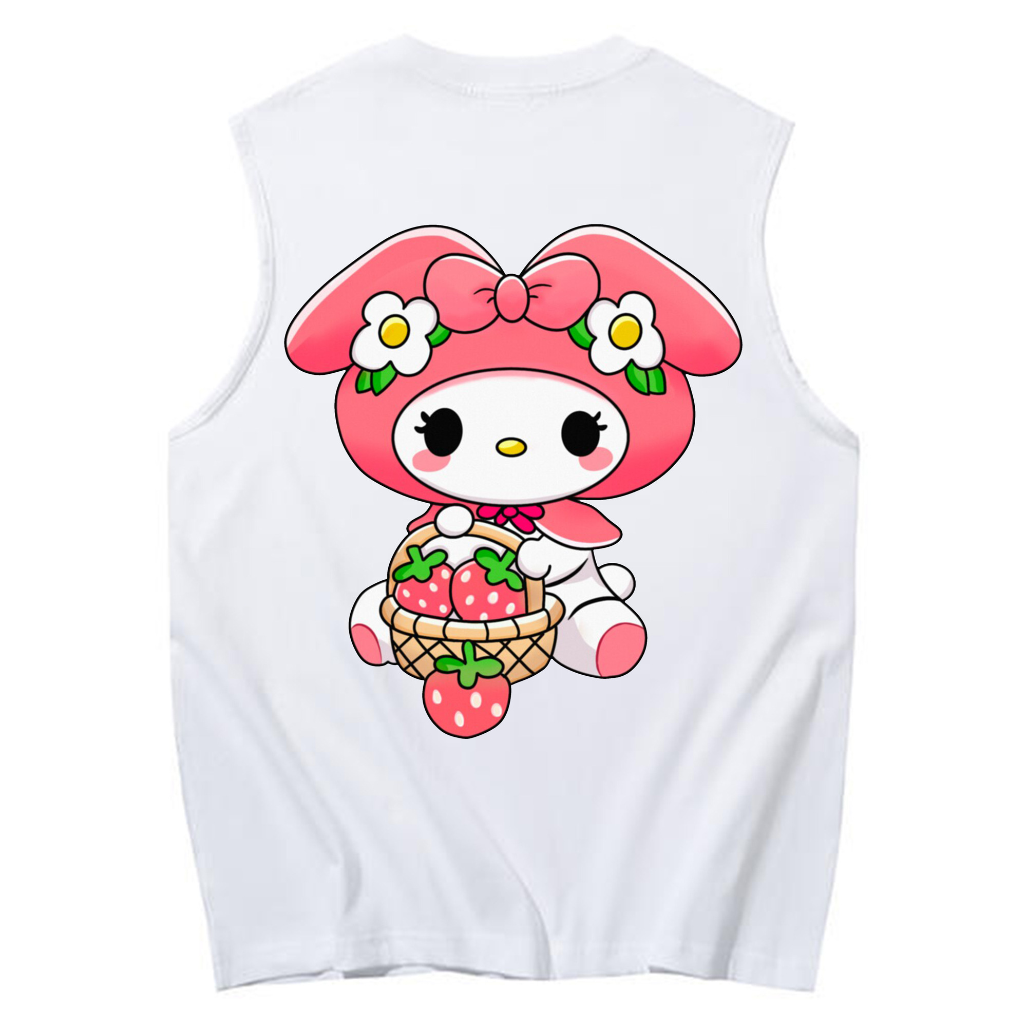 スイートなマイメロディ - コットン100％ タンクトップ ・ 背面プリント ・ タイトシルエット ・ 快適 通気性 ・ スポーツ カジュアル 散歩用