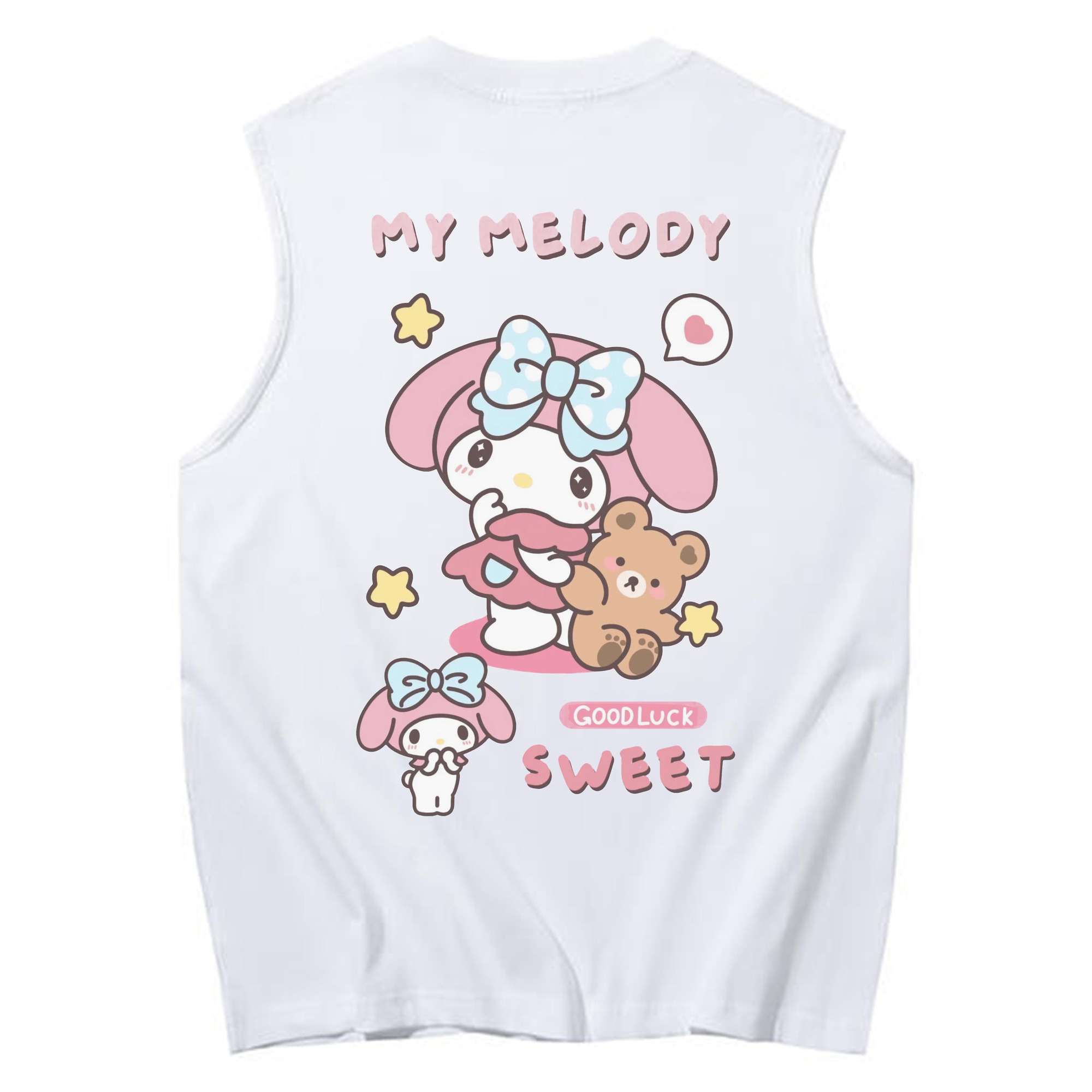 スイートなマイメロディ - コットン100％ タンクトップ ・ 背面プリント ・ タイトシルエット ・ 快適 通気性 ・ スポーツ カジュアル 散歩用