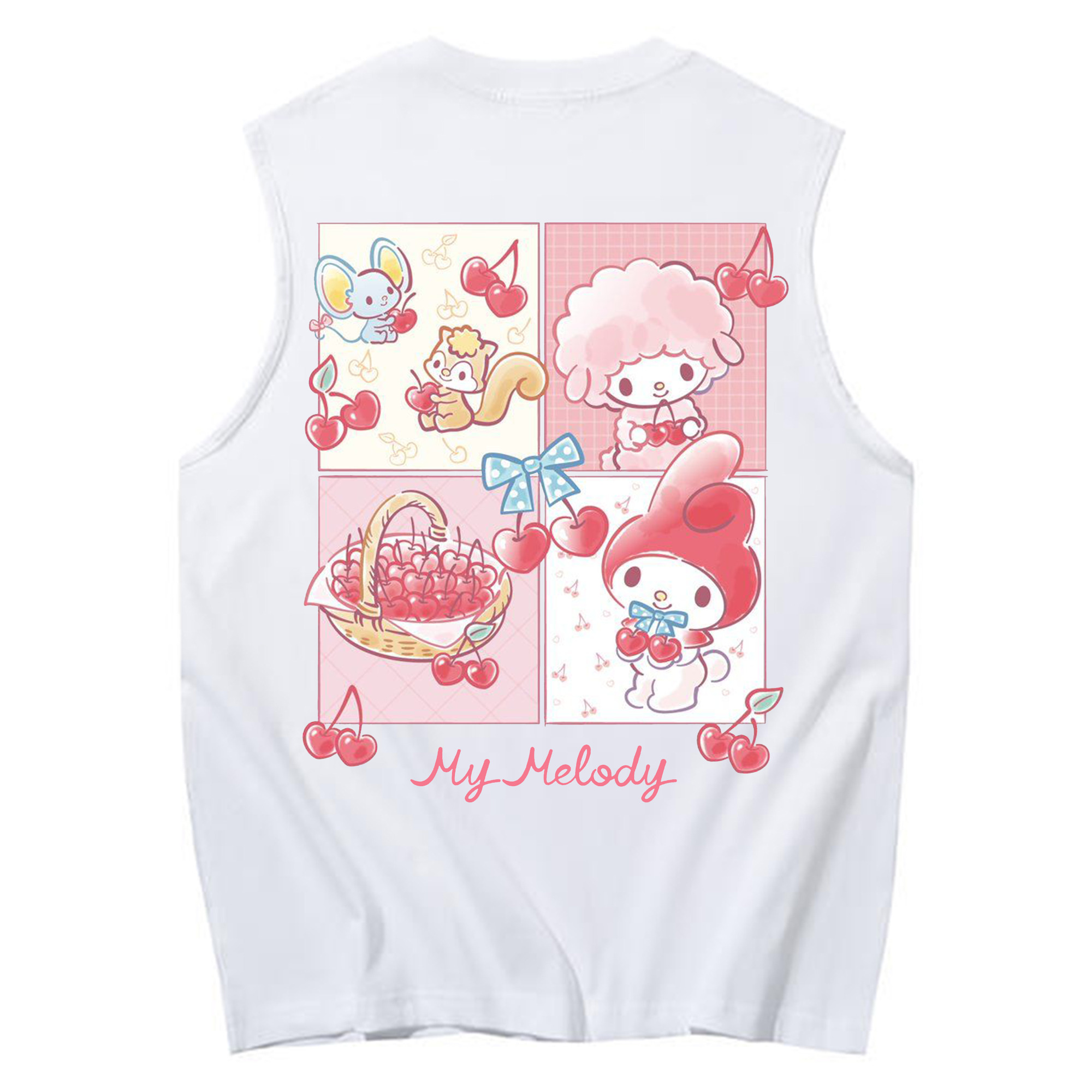おもしろいマイメロディ - コットン100％ タンクトップ ・ 背面プリント ・ タイトシルエット ・ 快適 通気性 ・ スポーツ カジュアル 散歩用