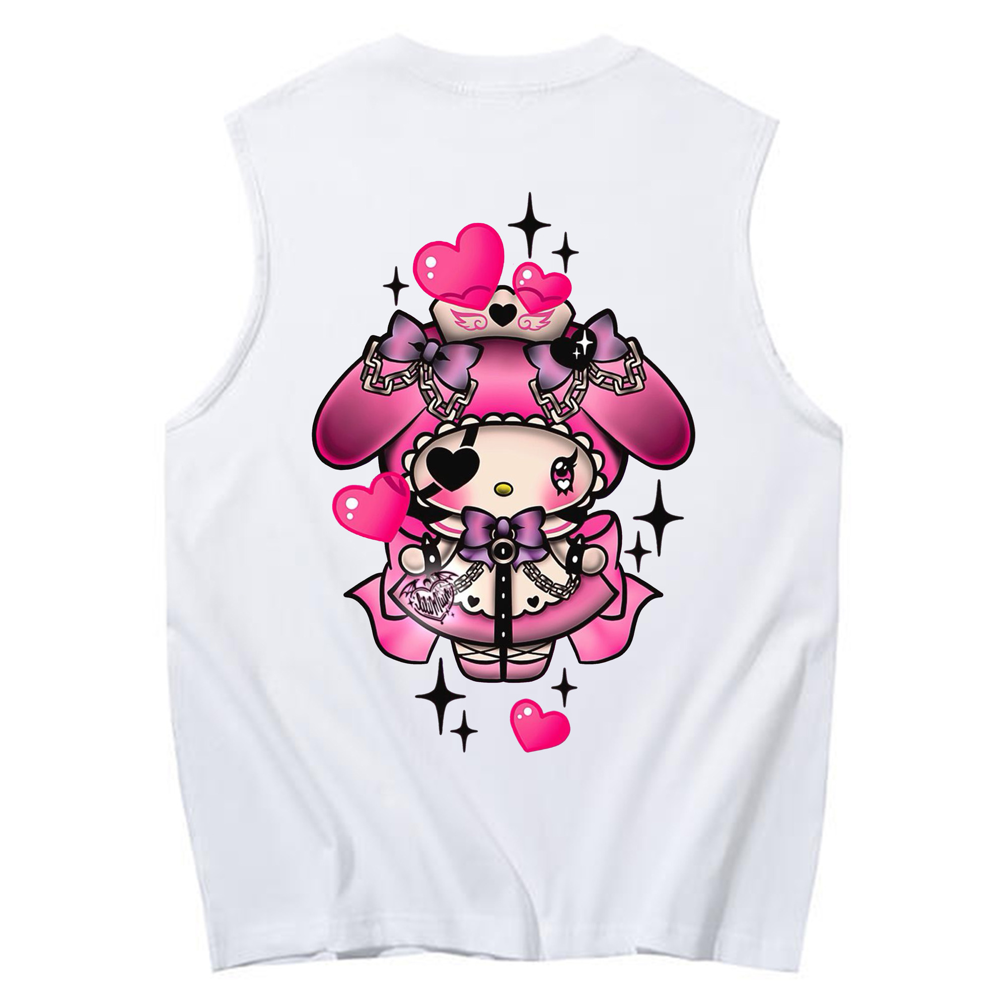 クールなマイメロディ - コットン100％ タンクトップ ・ 背面プリント ・ タイトシルエット ・ 快適 通気性 ・ スポーツ カジュアル 散歩用