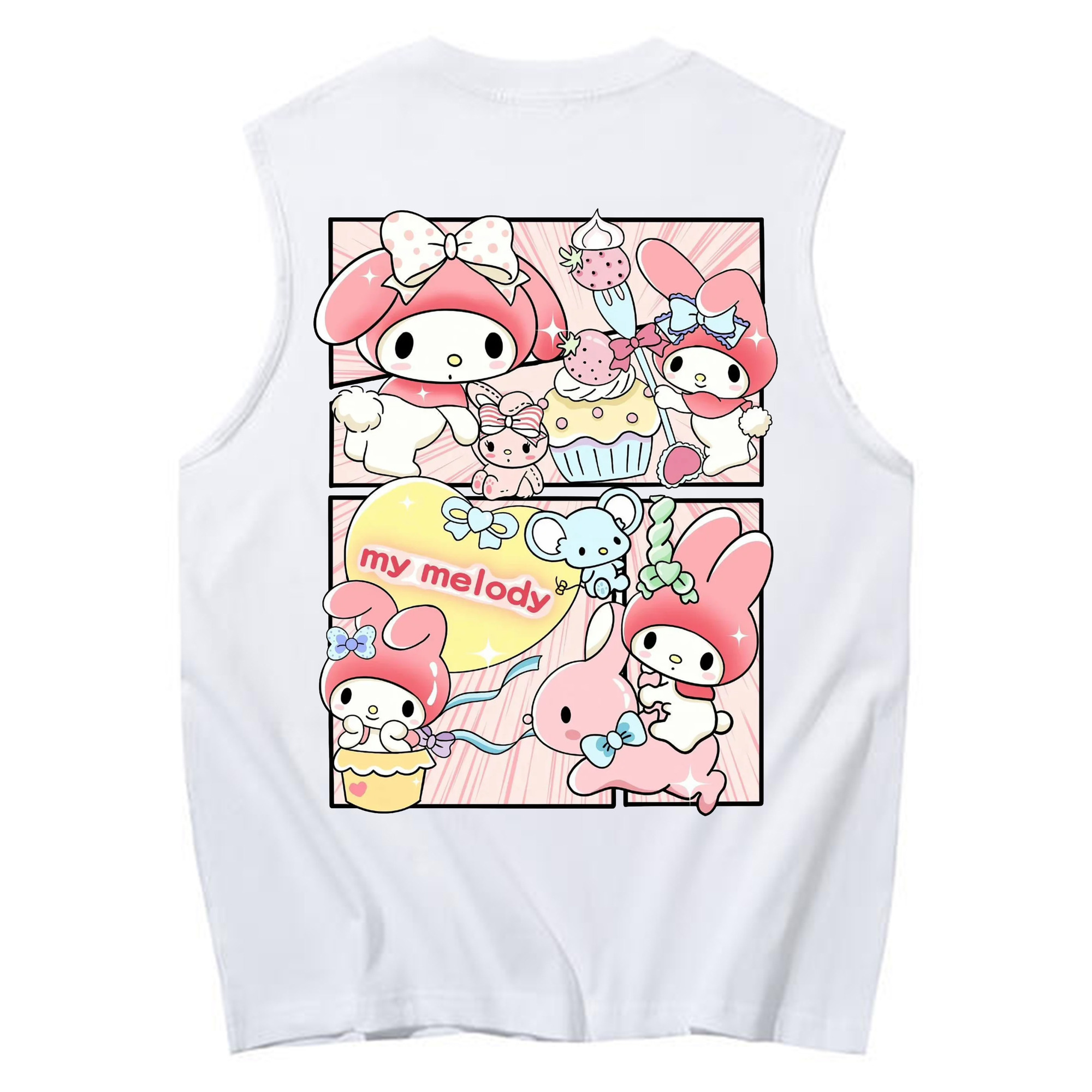 おもしろいマイメロディ - コットン100％ タンクトップ ・ 背面プリント ・ タイトシルエット ・ 快適 通気性 ・ スポーツ カジュアル 散歩用