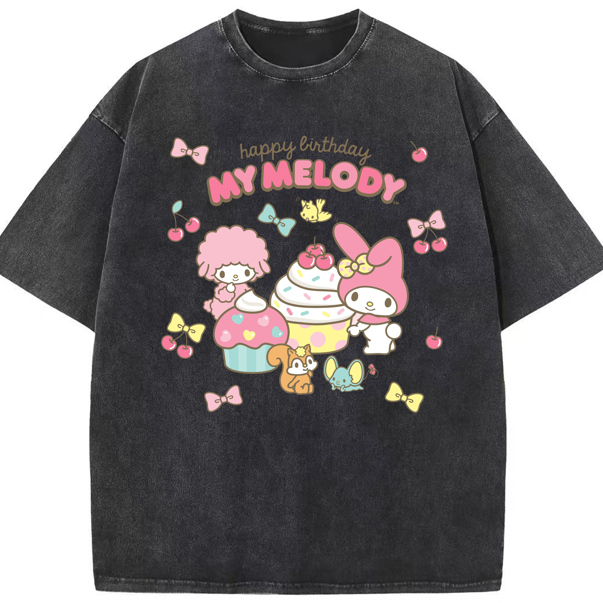サンリオマイメロディ - 綿100％ ヴィンテージ風 半袖Tシャツ ・ フロントプリント ・ 柔らか肌触り ・ 通気性 快適 ・ スポーツ カジュアル 外出用