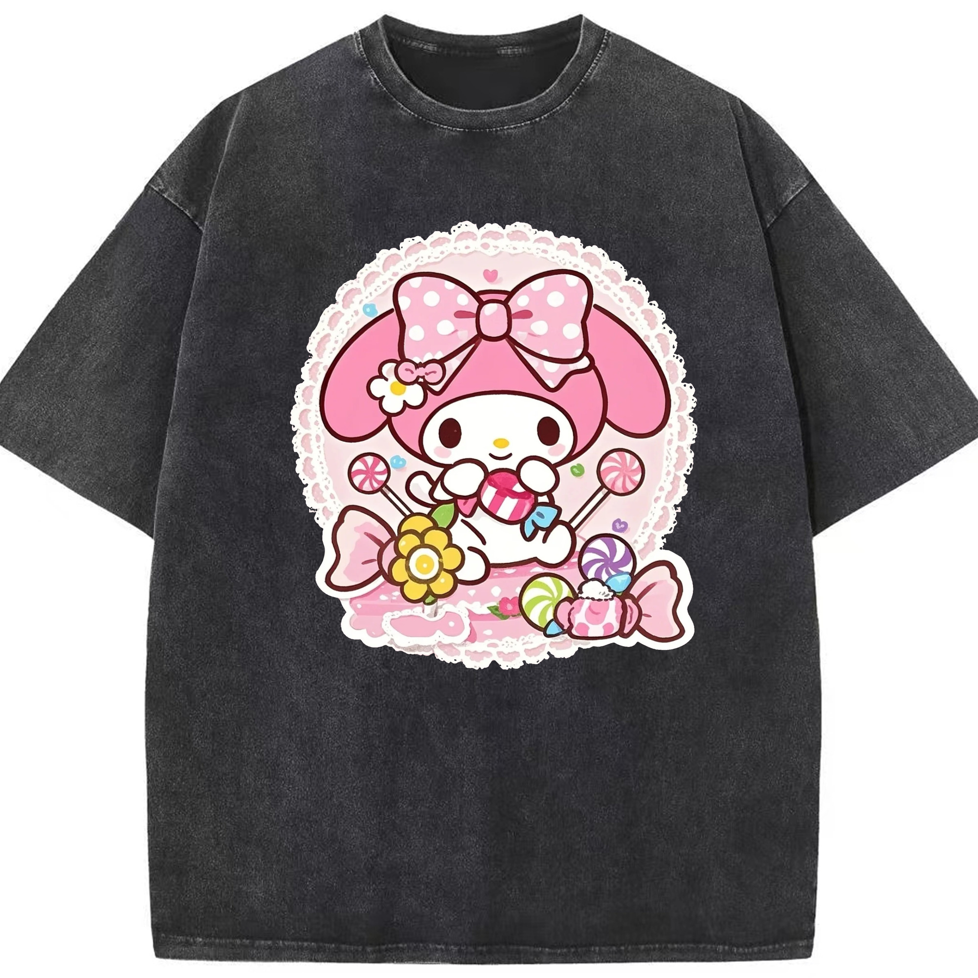 サンリオマイメロディ - 綿100％ ヴィンテージ風 半袖Tシャツ ・ フロントプリント ・ 柔らか肌触り ・ 通気性 快適 ・ スポーツ カジュアル 外出用