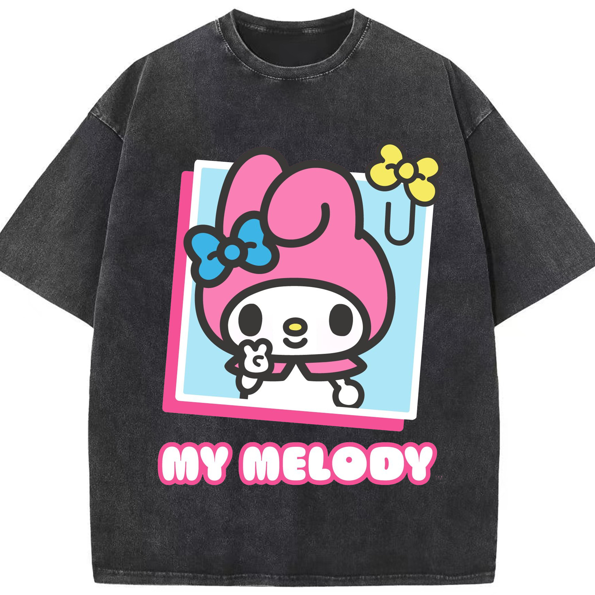 サンリオマイメロディ - 綿100％ ヴィンテージ風 半袖Tシャツ ・ フロントプリント ・ 柔らか肌触り ・ 通気性 快適 ・ スポーツ カジュアル 外出用