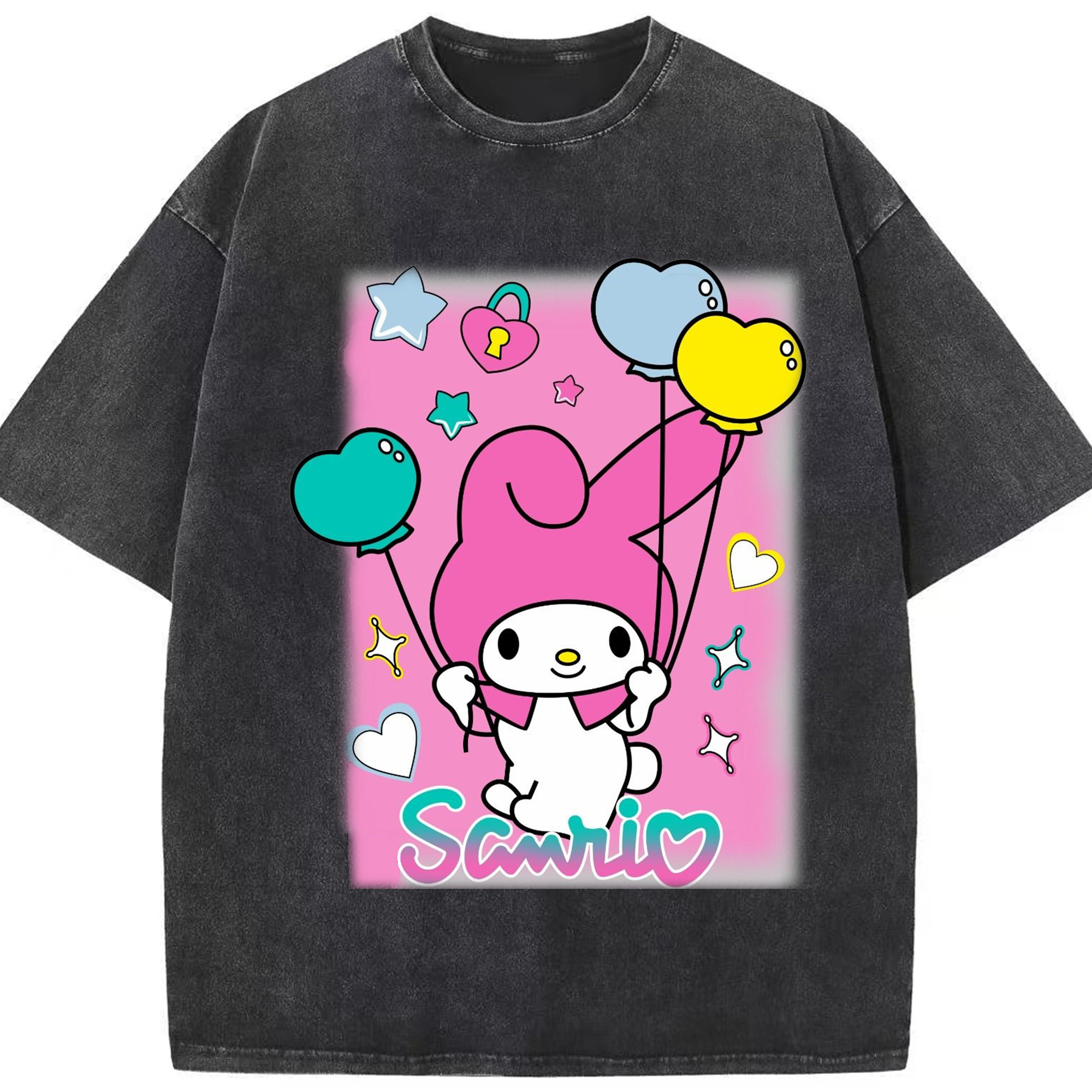 サンリオマイメロディ - 綿100％ ヴィンテージ風 半袖Tシャツ ・ フロントプリント ・ 柔らか肌触り ・ 通気性 快適 ・ スポーツ カジュアル 外出用