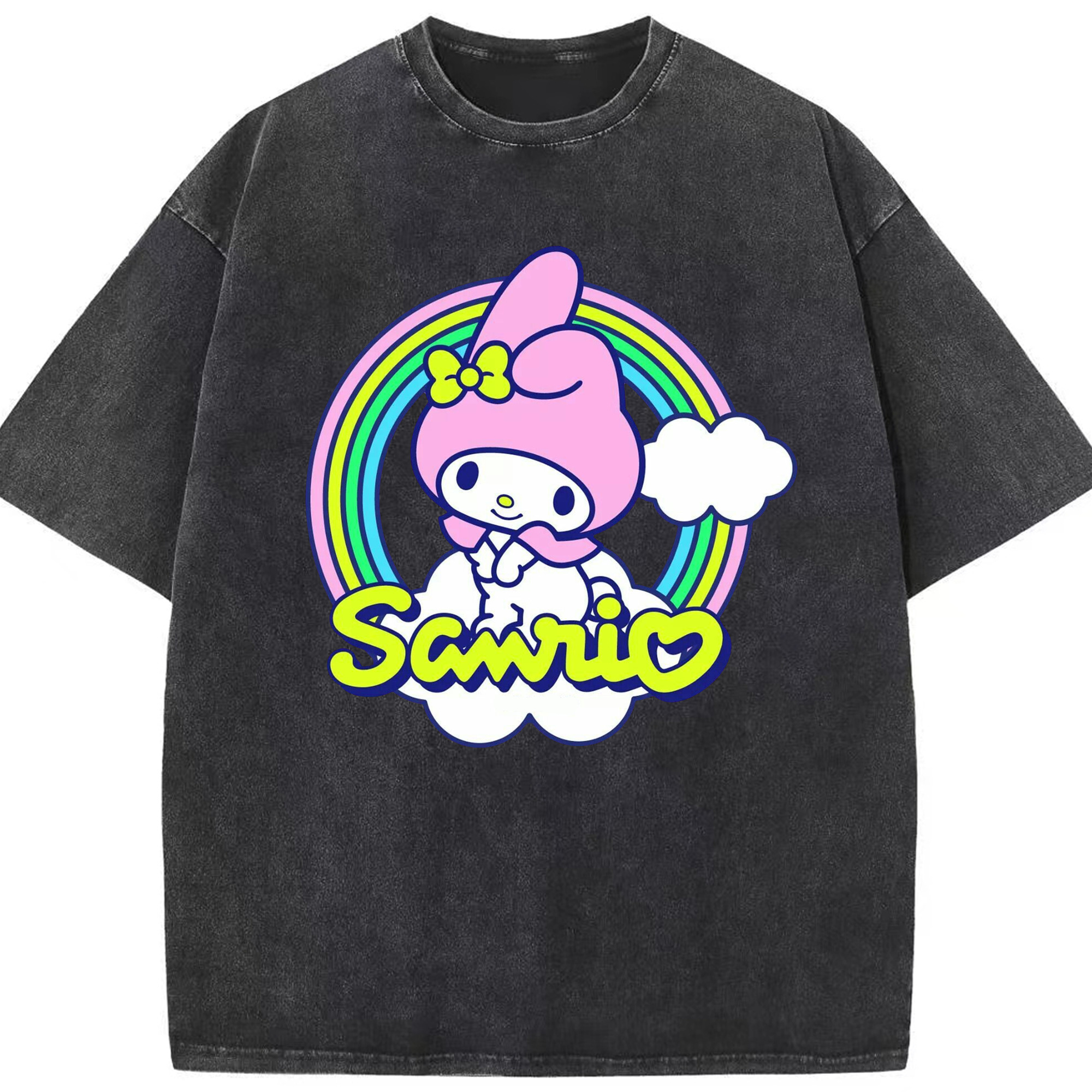 サンリオマイメロディ - 綿100％ ヴィンテージ風 半袖Tシャツ ・ フロントプリント ・ 柔らか肌触り ・ 通気性 快適 ・ スポーツ カジュアル 外出用