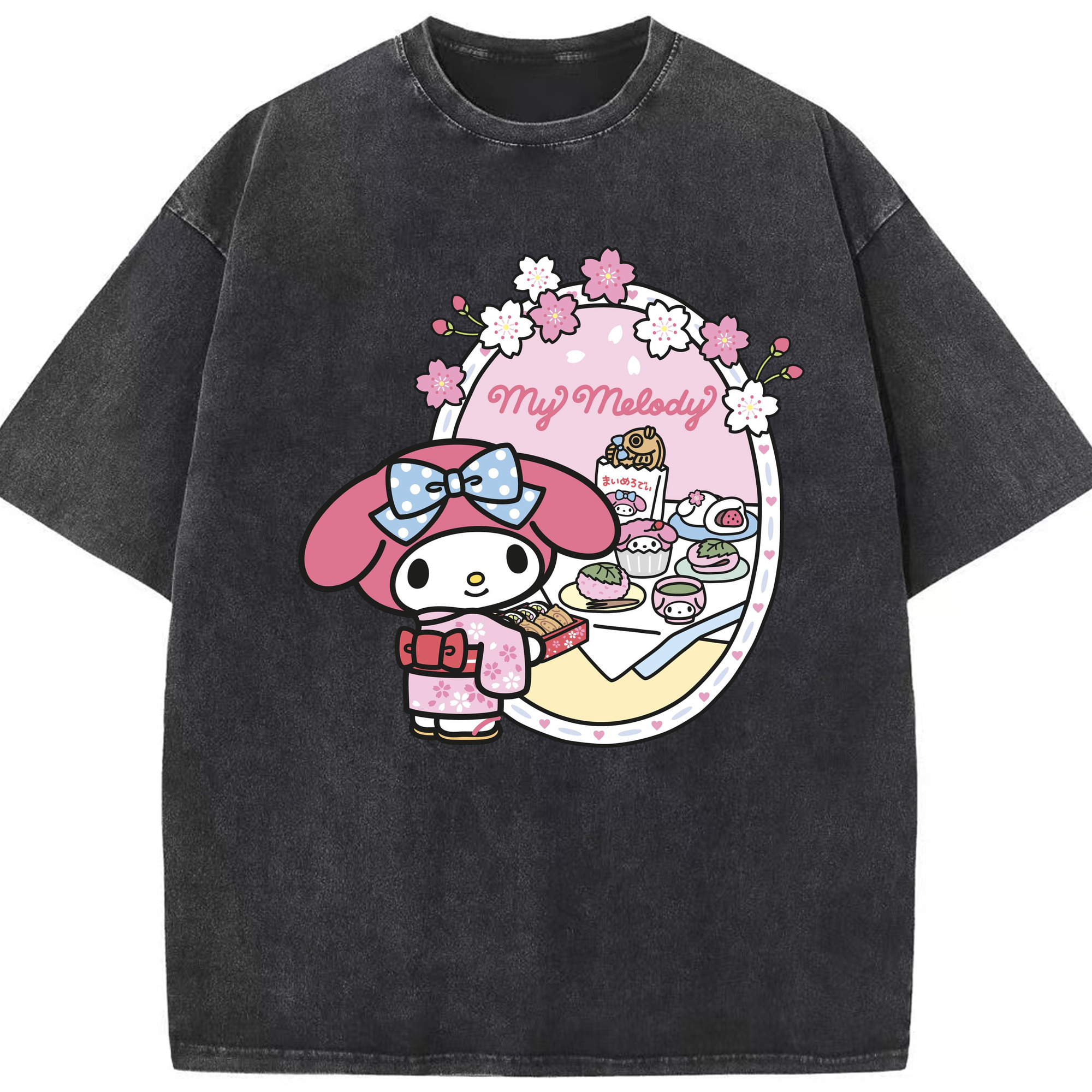 サンリオマイメロディ - 綿100％ ヴィンテージ風 半袖Tシャツ ・ フロントプリント ・ 柔らか肌触り ・ 通気性 快適 ・ スポーツ カジュアル 外出用