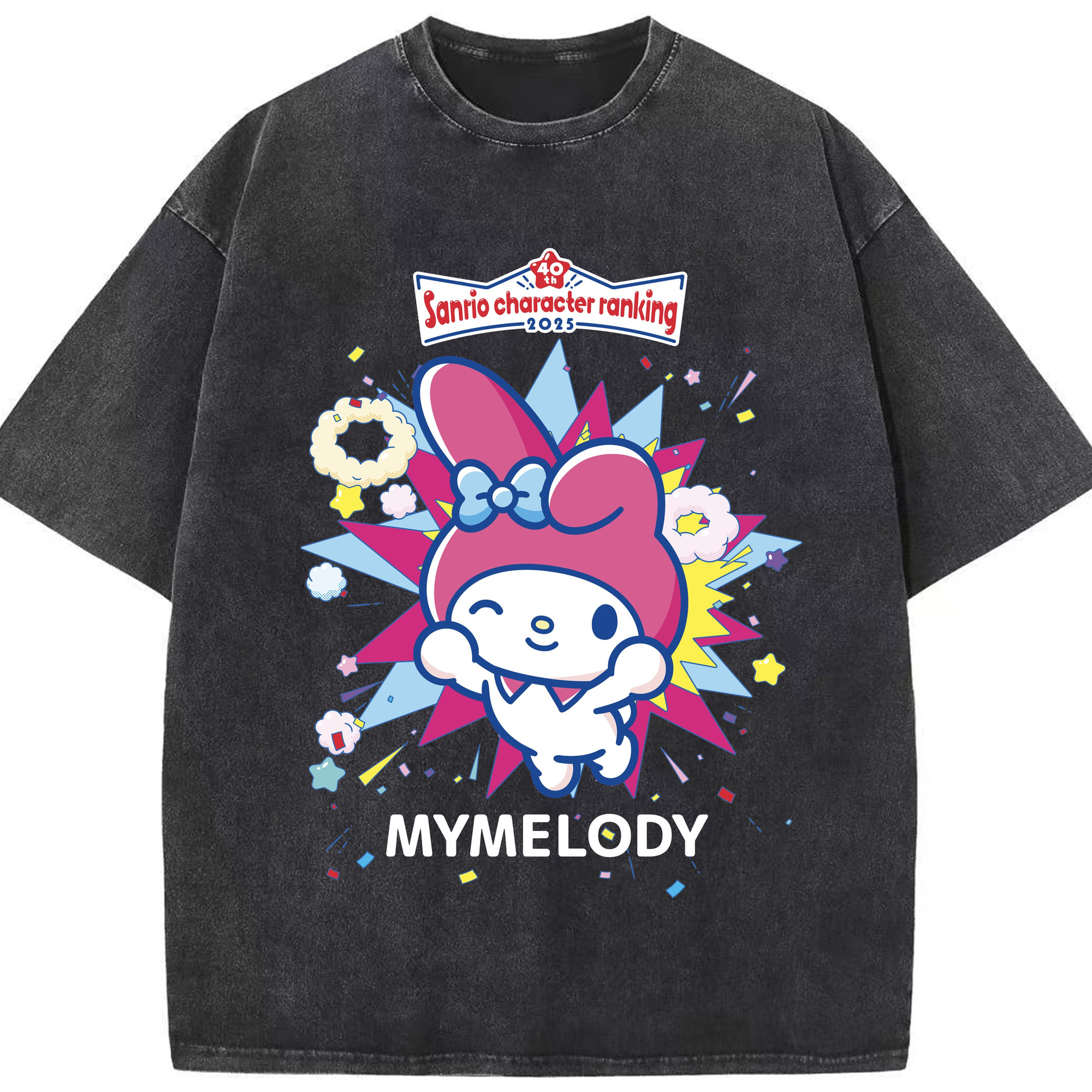 サンリオマイメロディ - 綿100％ ヴィンテージ風 半袖Tシャツ ・ フロントプリント ・ 柔らか肌触り ・ 通気性 快適 ・ スポーツ カジュアル 外出用