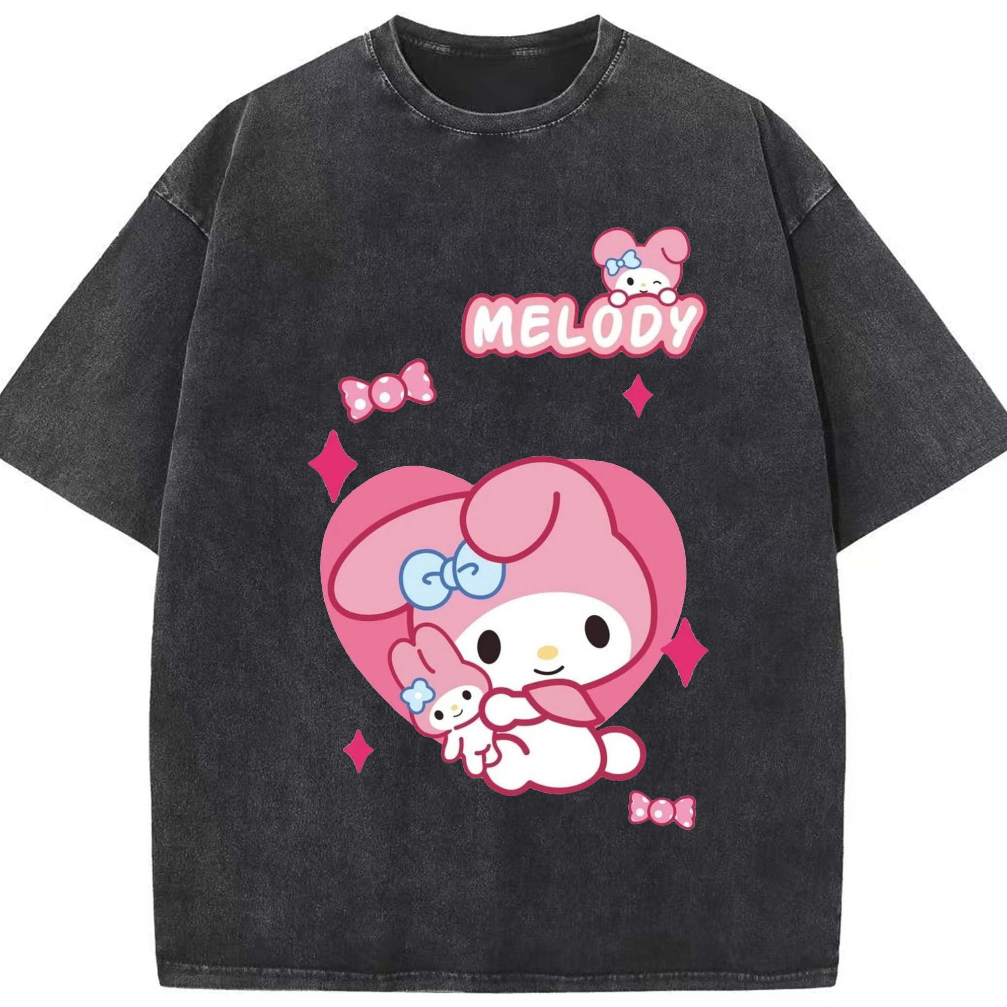 おもしろいマイメロディ - 綿100％ ヴィンテージ風 半袖Tシャツ ・ フロントプリント ・ 柔らか肌触り ・ 通気性 快適 ・ スポーツ カジュアル 外出用