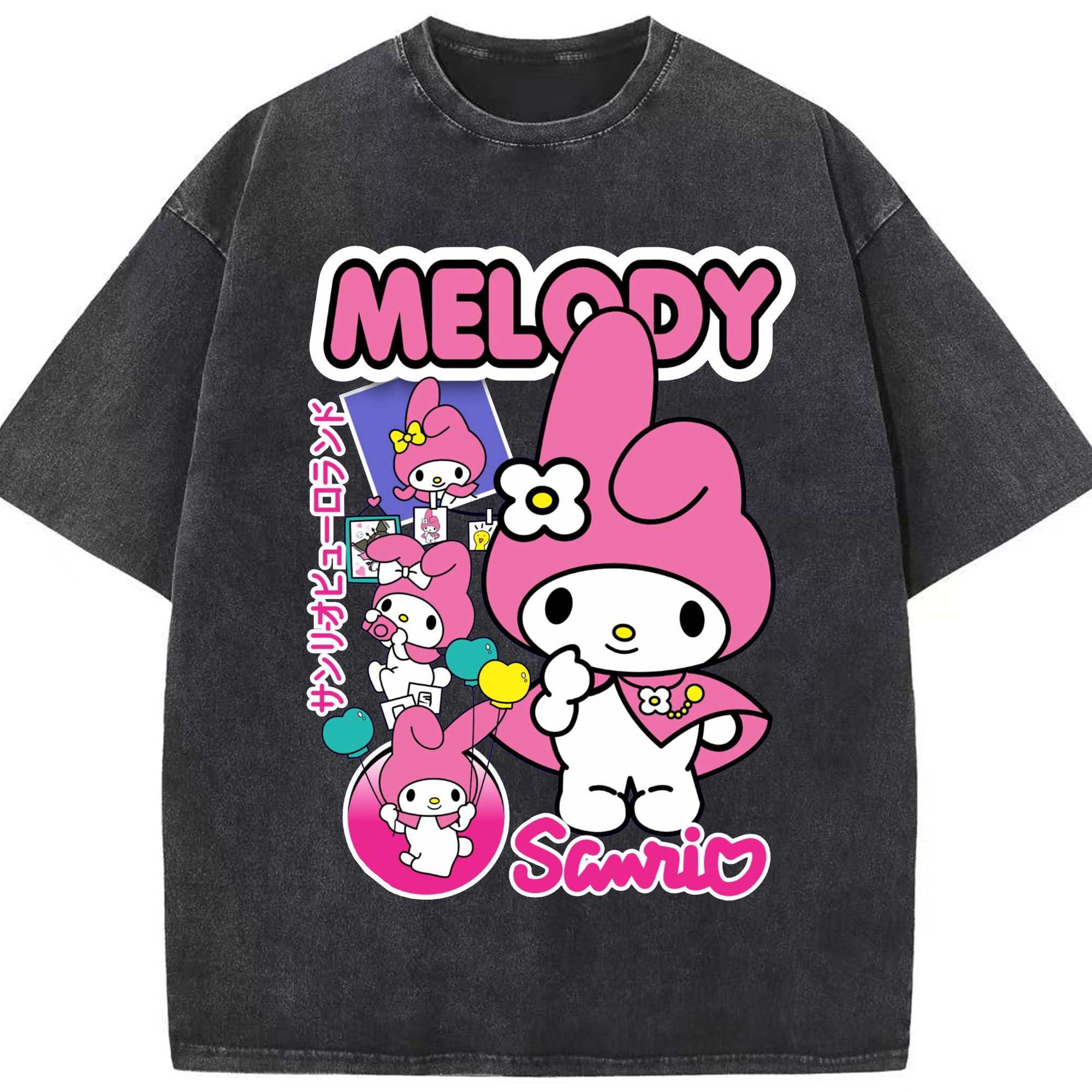 おもしろいマイメロディ - 綿100％ ヴィンテージ風 半袖Tシャツ ・ フロントプリント ・ 柔らか肌触り ・ 通気性 快適 ・ スポーツ カジュアル 外出用