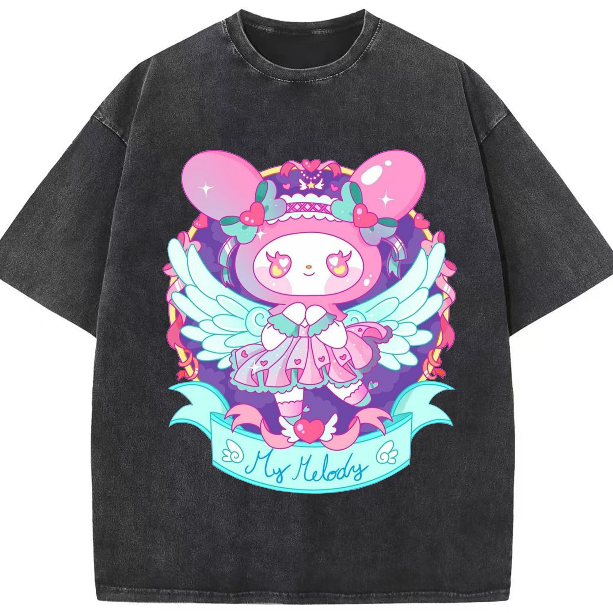 クールなマイメロディ - 綿100％ ヴィンテージ風 半袖Tシャツ ・ フロントプリント ・ 柔らか肌触り ・ 通気性 快適 ・ スポーツ カジュアル 外出用